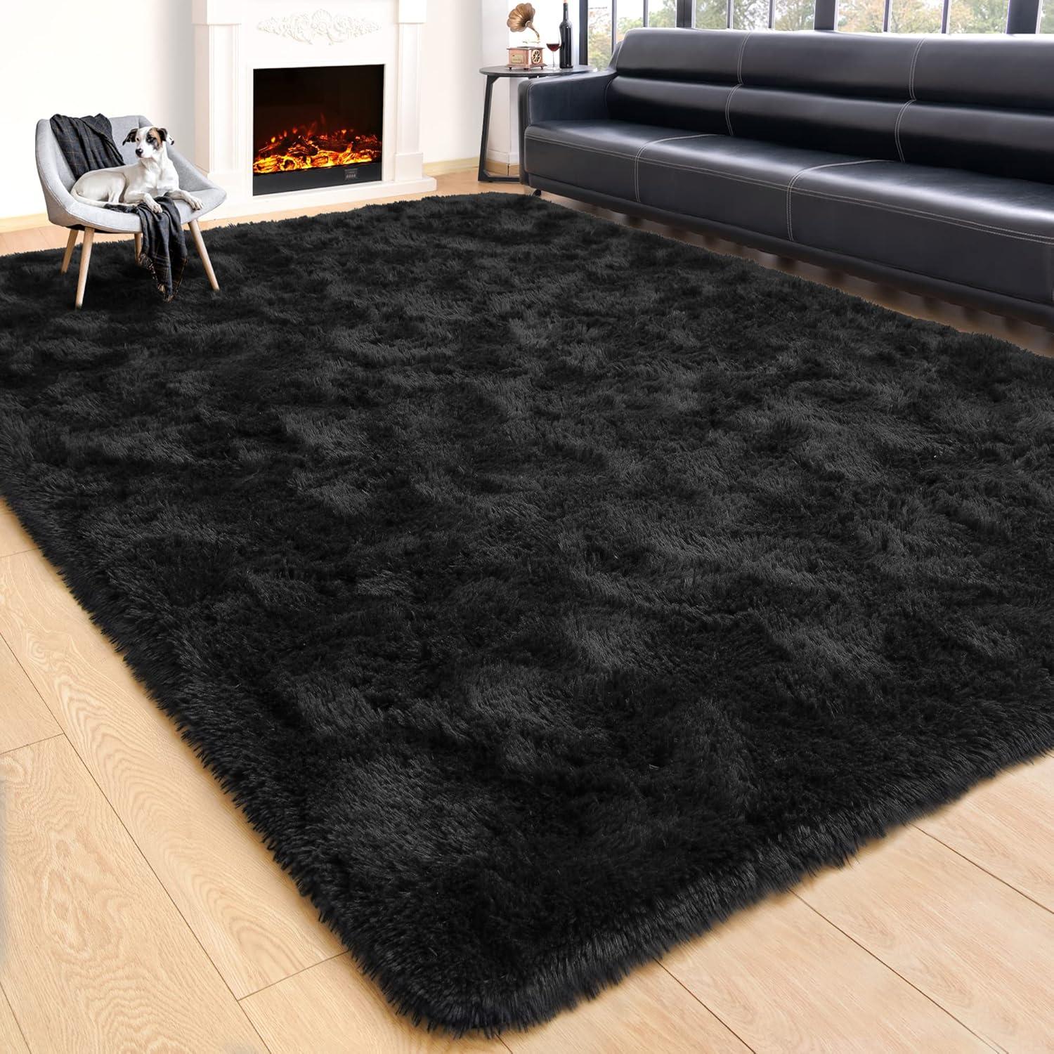 Bailu Fluffy Black Rug for Living Room,5x8 Area Rugs,Thick Plush Shag Rug,Shaggy Rugs for Bedroom,Big Fuzzy Carpet,Comfy Kids Rugs,Large Living Room Rugs,Living Room Decor