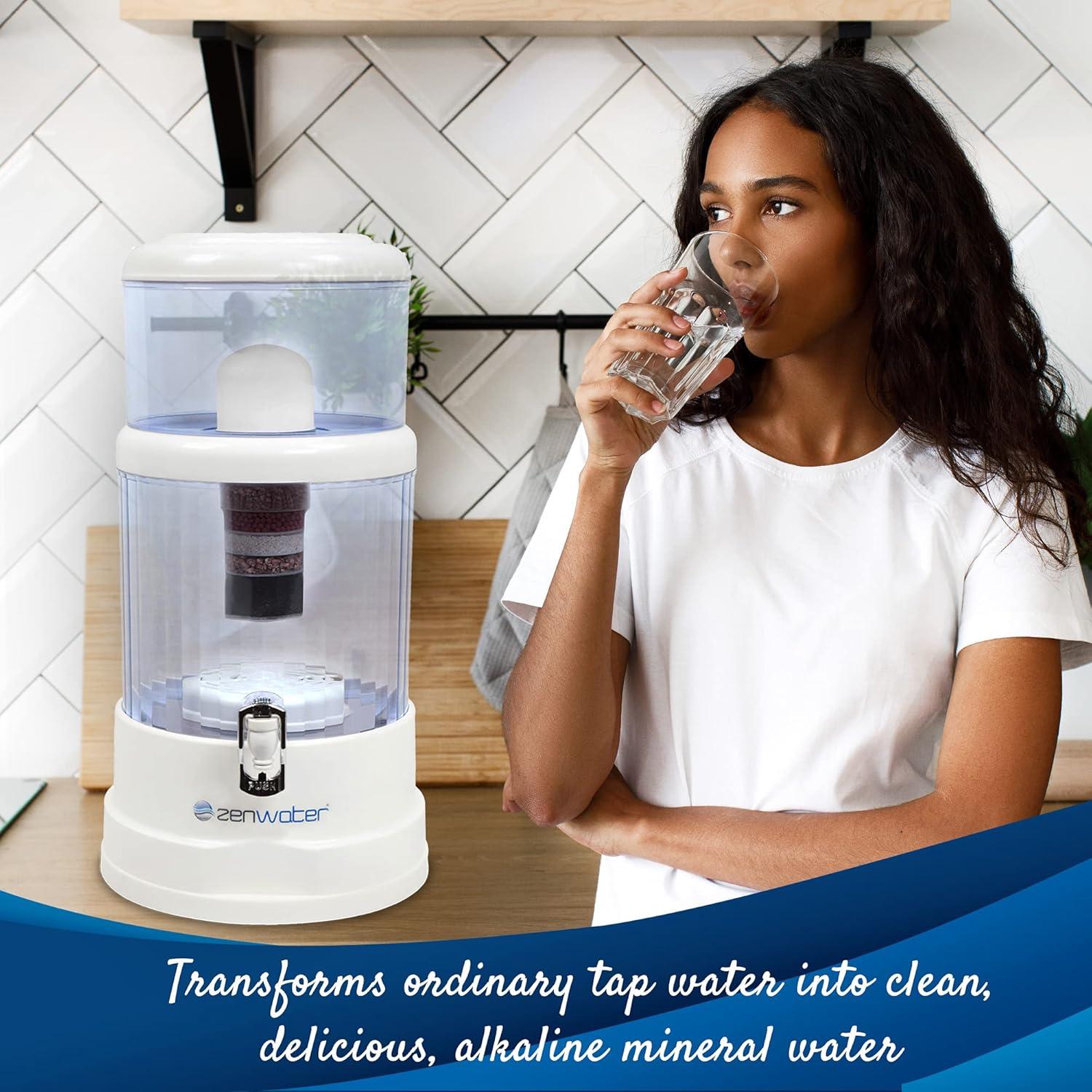 ZENWATER 8 Stage Gravity Water Filteration System - Portable Countertop Water Filter System - Alkaline Water Filter System - 6 Gallon