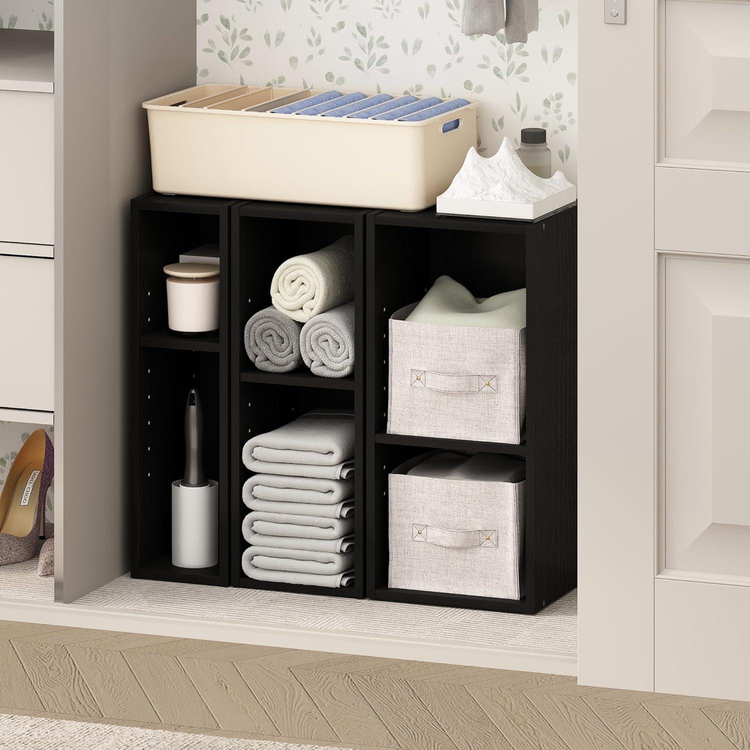 Furinno Reed 2-Tier Multipurpose Clothing & Closet Storage Organizer Shelf, 8-Inch Width, Blackwood