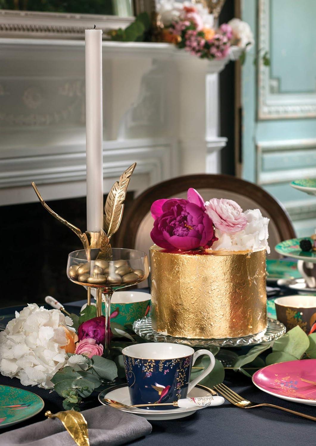 Navy Ceramic Teacup and Saucer with Gold Detailing