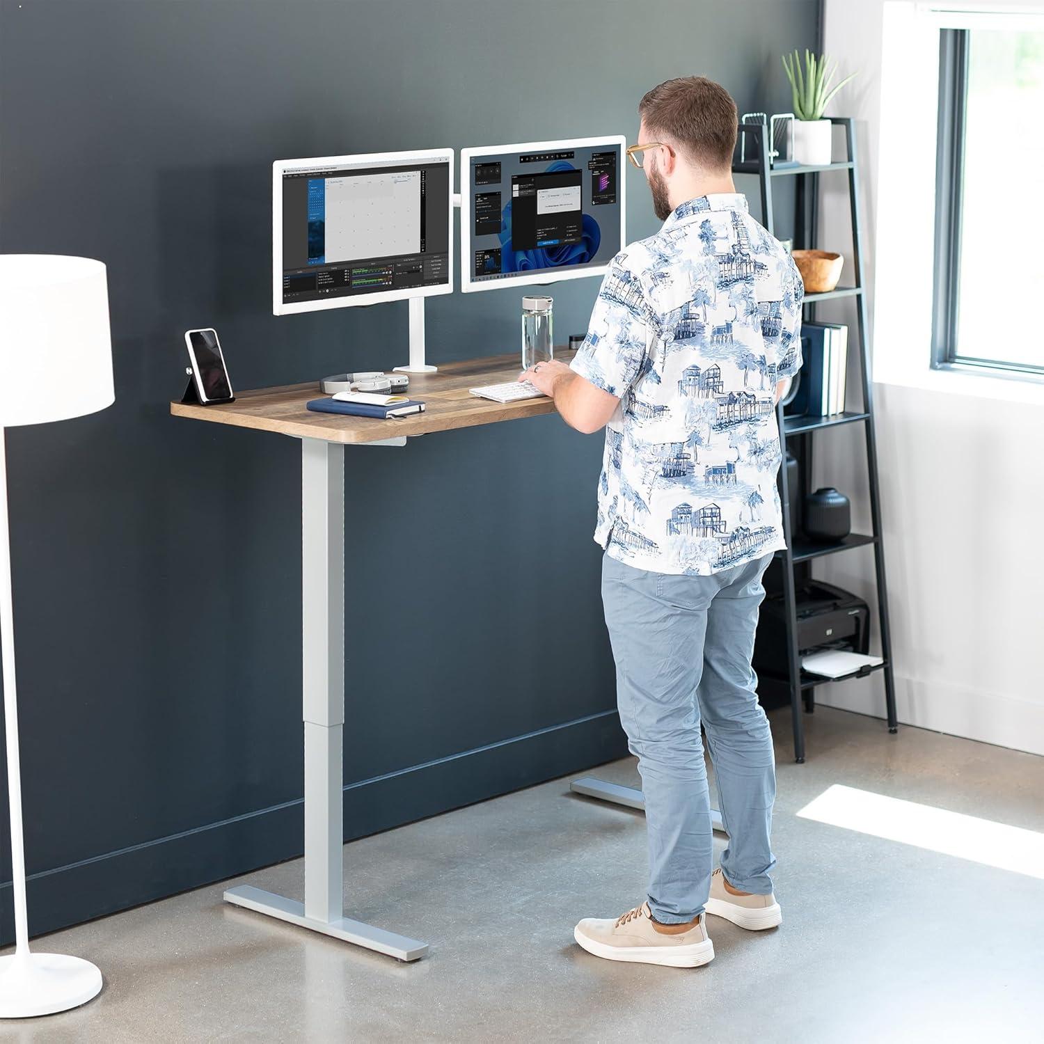 VIVO Electric 60” x 24” Stand Up Desk | Reclaimed Wood Table Top, Gray Frame