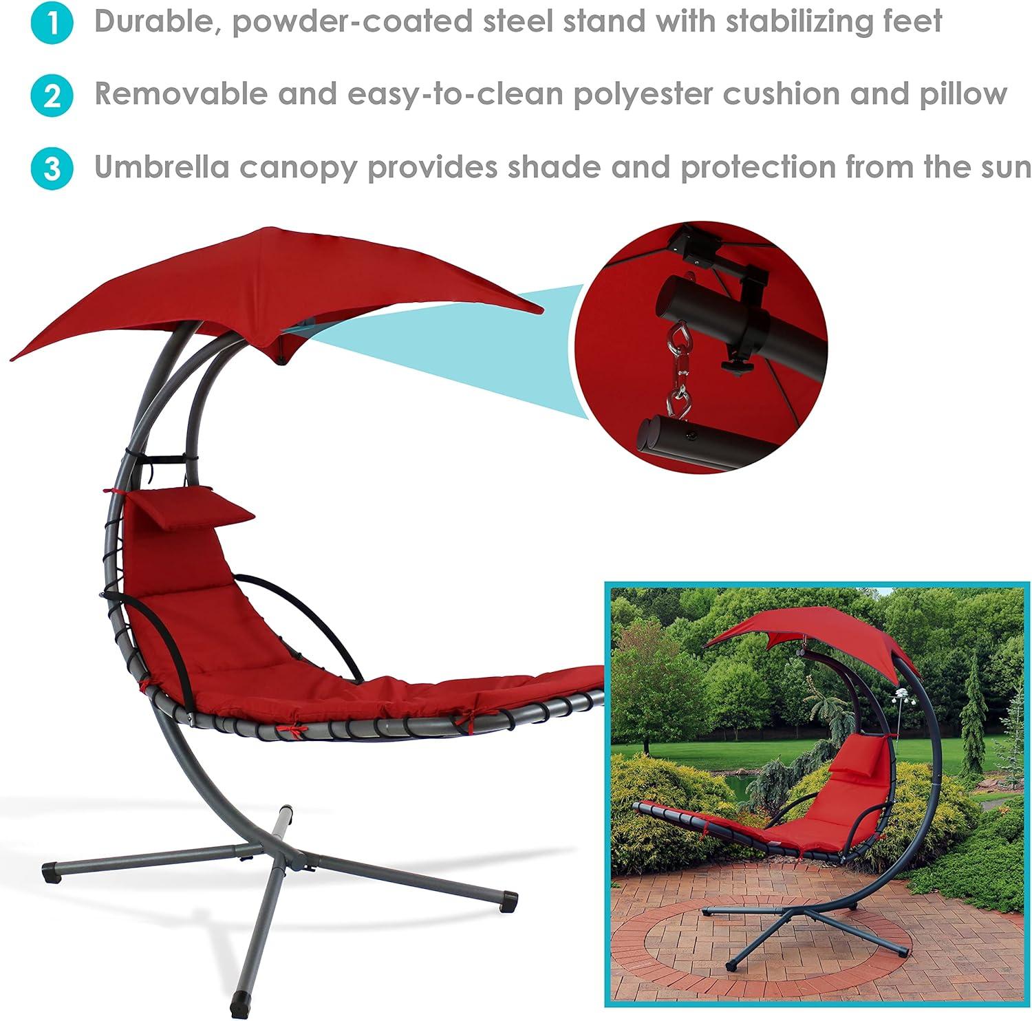 Steel Outdoor Floating Chaise Lounge Chair with Canopy with Stand