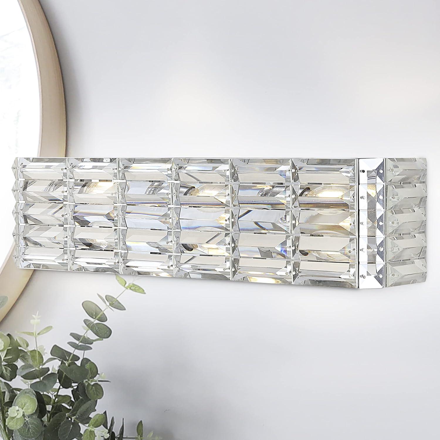 Evelyn Crystal Glam 24" Chrome LED Vanity Light with Mid-Century Flair