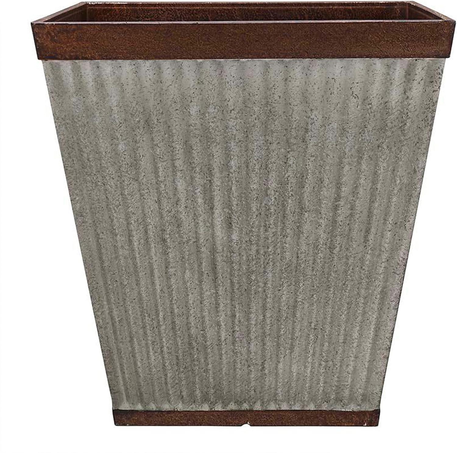 Southern Patio HDR-046851 16 Inch Square Rustic Resin Indoor Outdoor Garden Planter Urn Pot for Flowers, Herbs, and Flowers