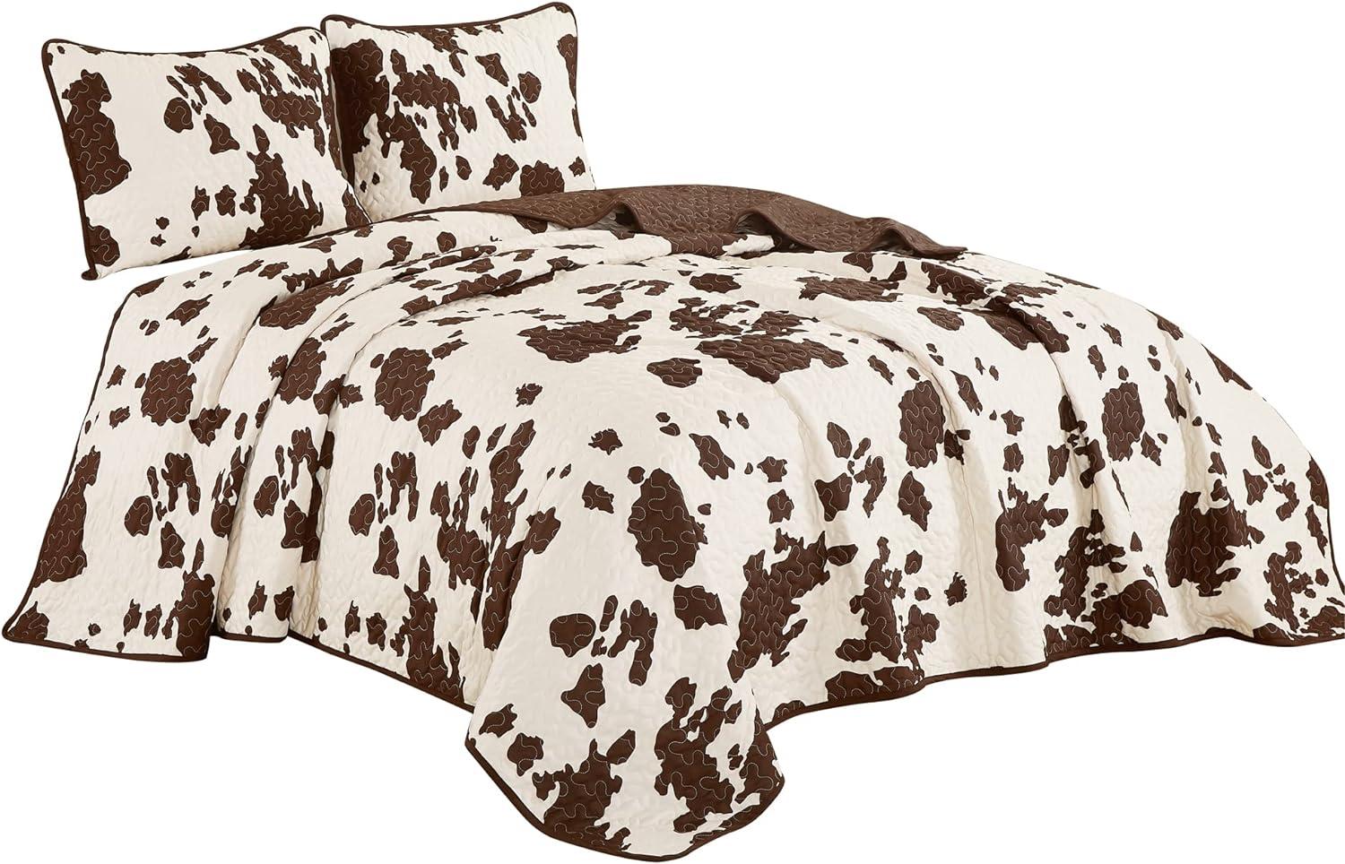 Linen Mart Rustic Cowhide Alpha Luxury 3-Piece Quilt Set, Queen