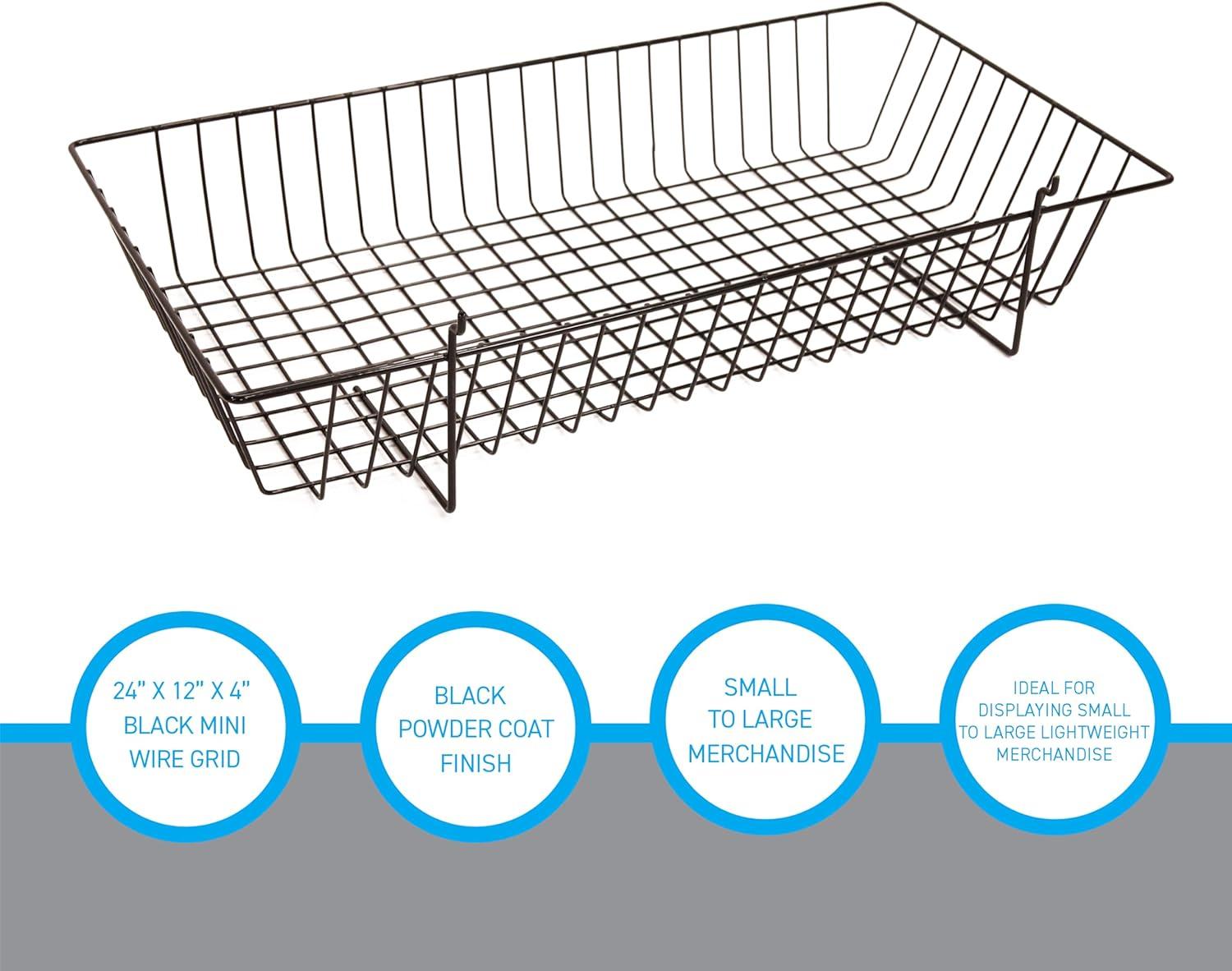 Black Mini Wire Grid Basket for Slatwall or Pegboard - 24''L x 12''W x 4"D