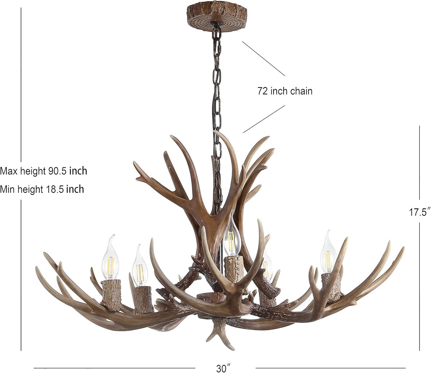 Eldora 30" Adjustable Resin Antler 5-Light LED Chandelier, Brown