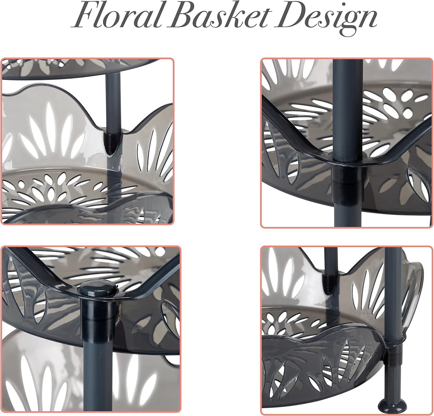 Kitchen Details 4 Tier Large Plastic Basket Free Standing Shelf, Smoke Grey