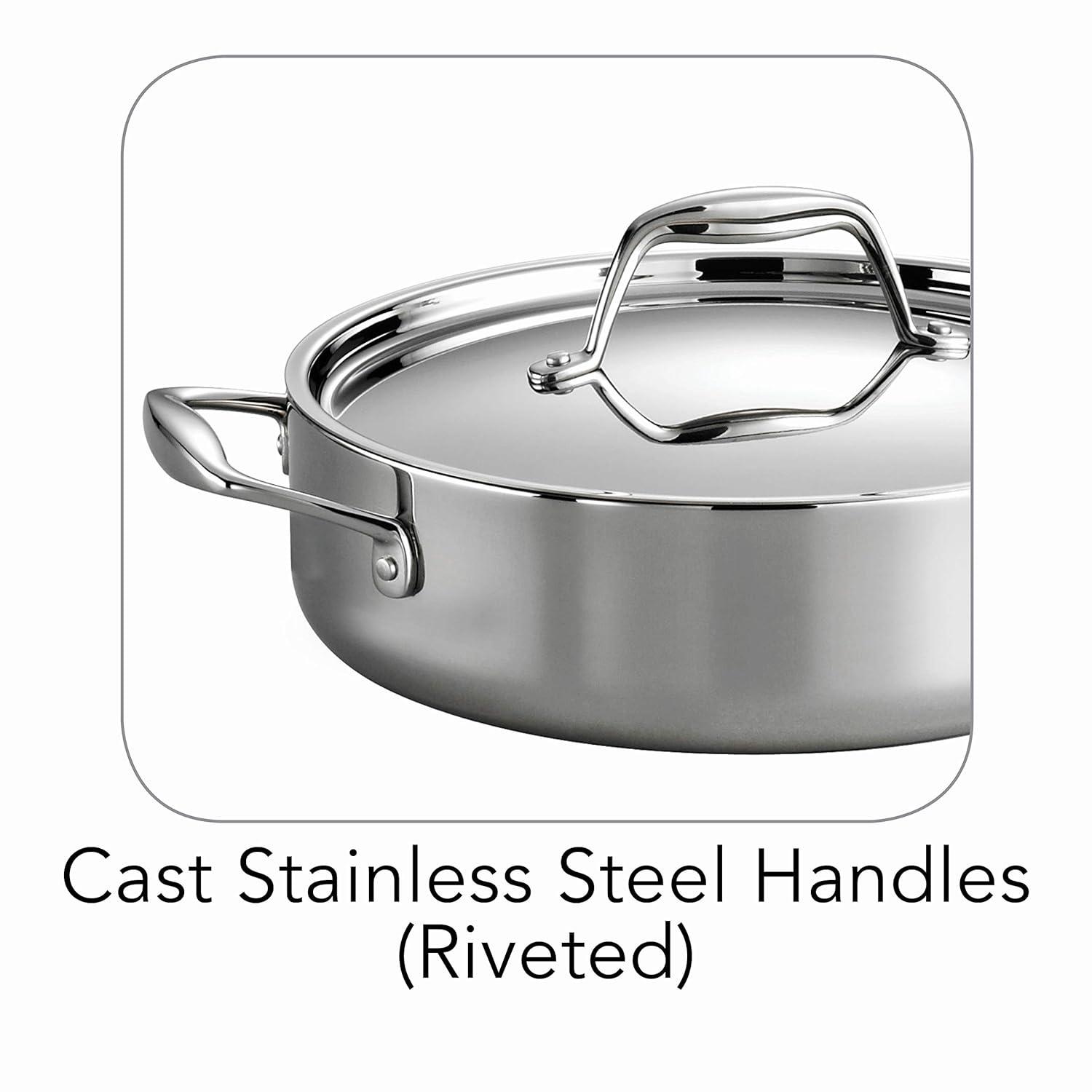 Tramontina Tramontina Signature Tri-Ply Clad Stainless Steel 6-Quart Braiser Pan with Lid, Induction-Ready, Dishwasher-Safe, NSF-Certified, Made in Brazil