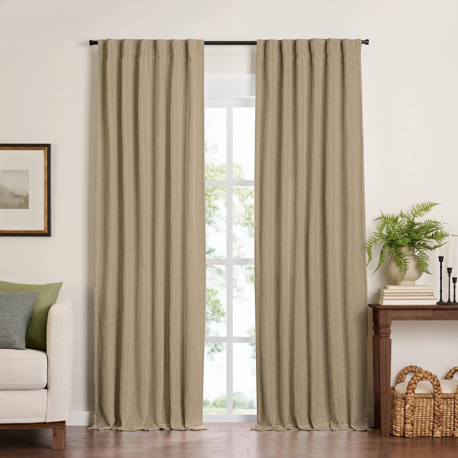 Harrow Solid Texture Room Darkening Single Window Curtain Panel - 52" x 95" - Linen - Elrene Home Fashions