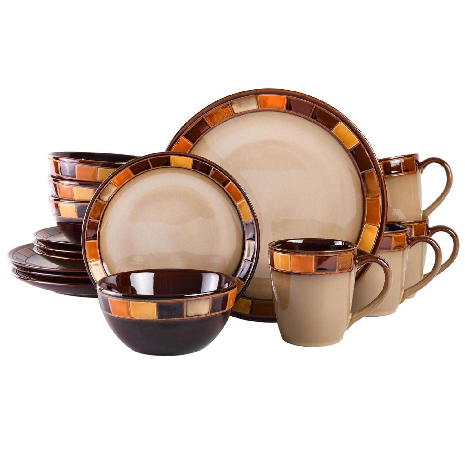Gibson Elite Casa Estebana 16 Piece Dinnerware Plates, Bowls, & Mugs Set, Cream