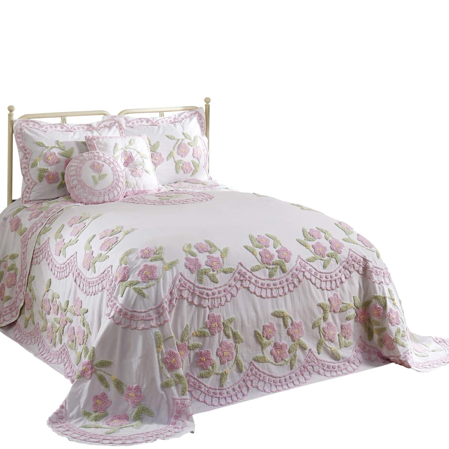 Better Trends Bloomfield 100% Cotton Chenille Coverlet/Bedspread Machine Washable Ultra Soft Floral Pattern All Season Bedding