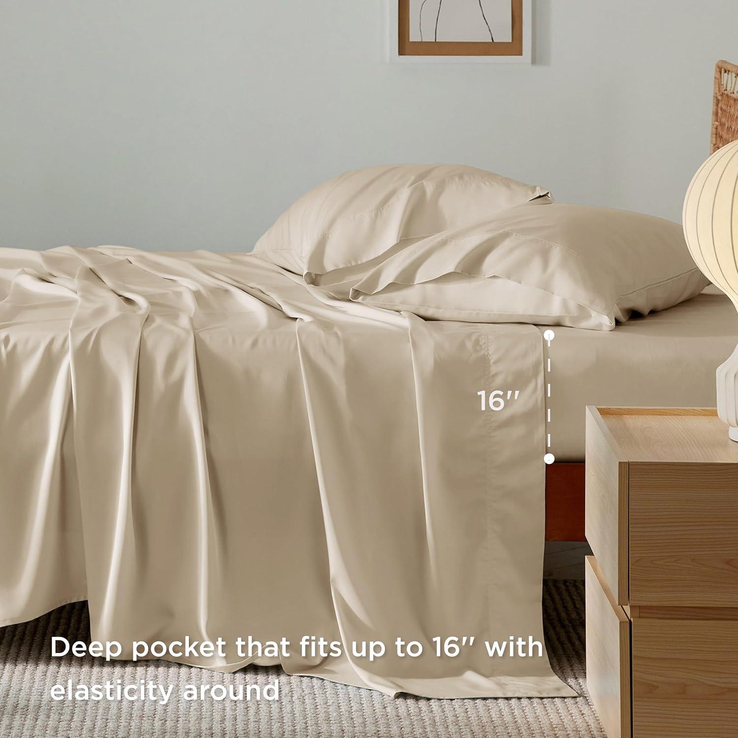 Rayon Derived from Bamboo Sheet Set 3 Pcs Solid Twin Dark Grey - Bedsure