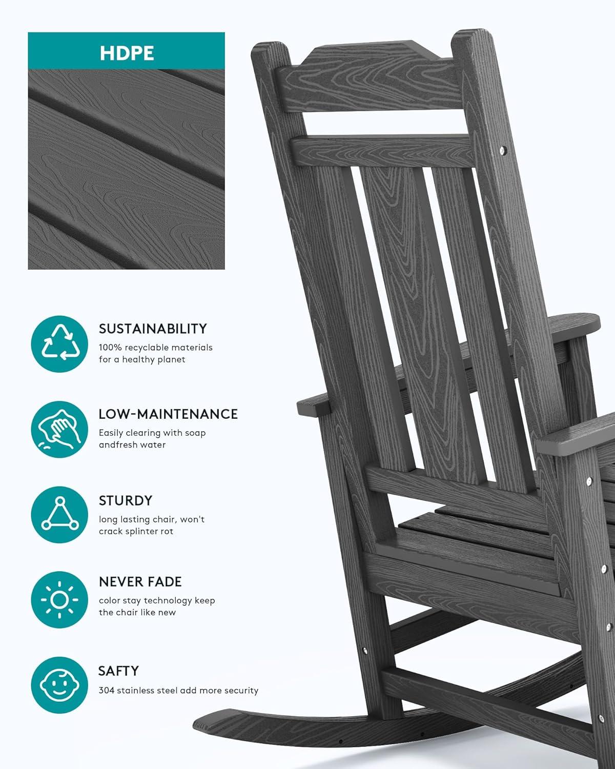 Grey Polyethylene Outdoor Rocking Chair with Arms