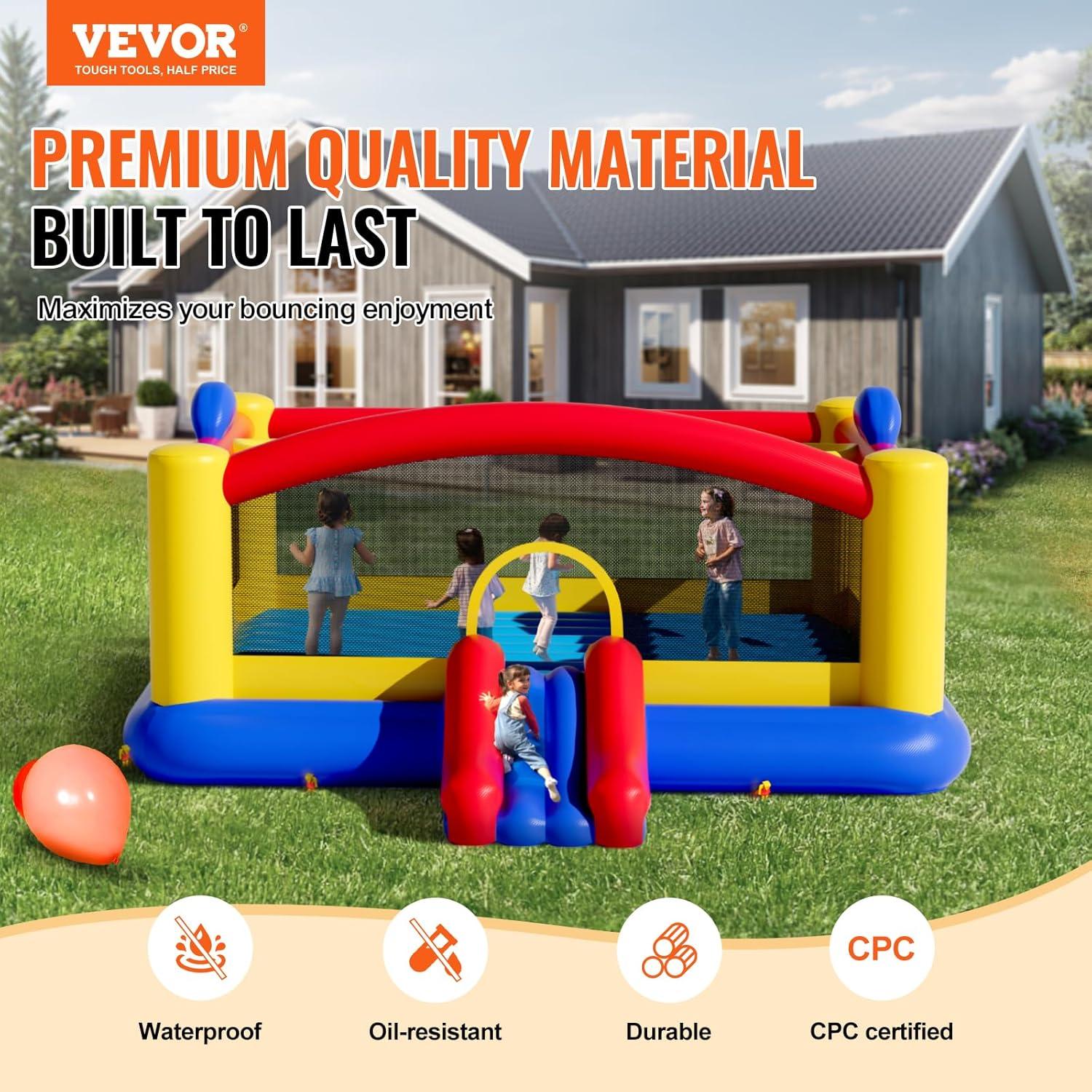 Large Multicolor Inflatable Bounce House with Slide and Basketball Hoop