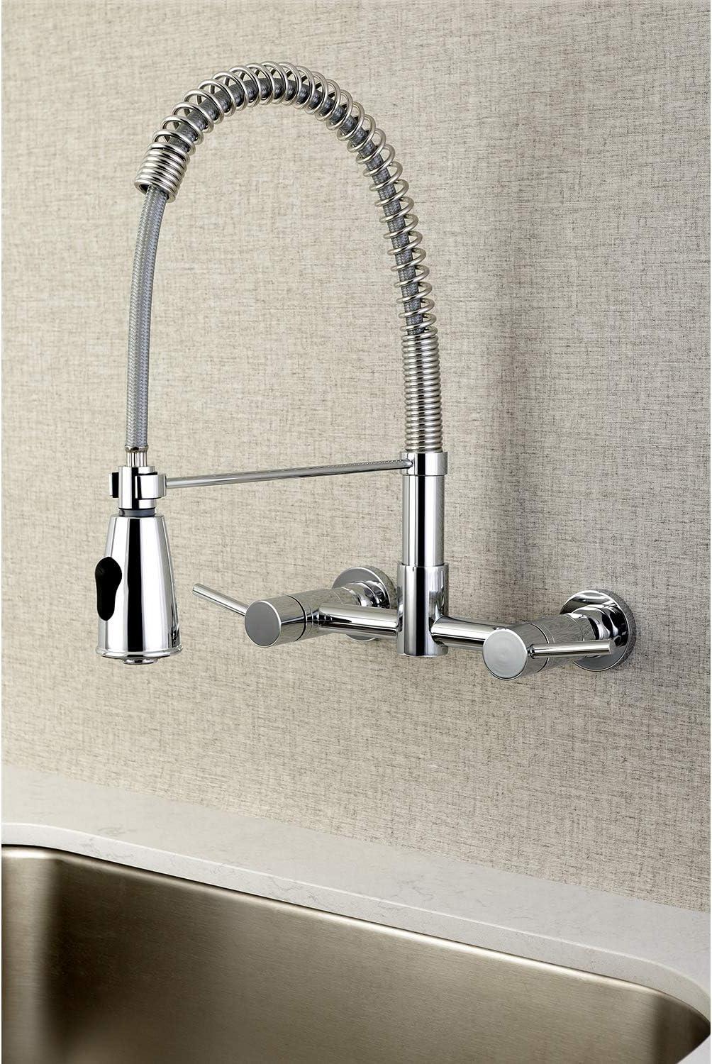 Concord Polished Chrome Dual Handle Wall-Mount Pull-Down Faucet