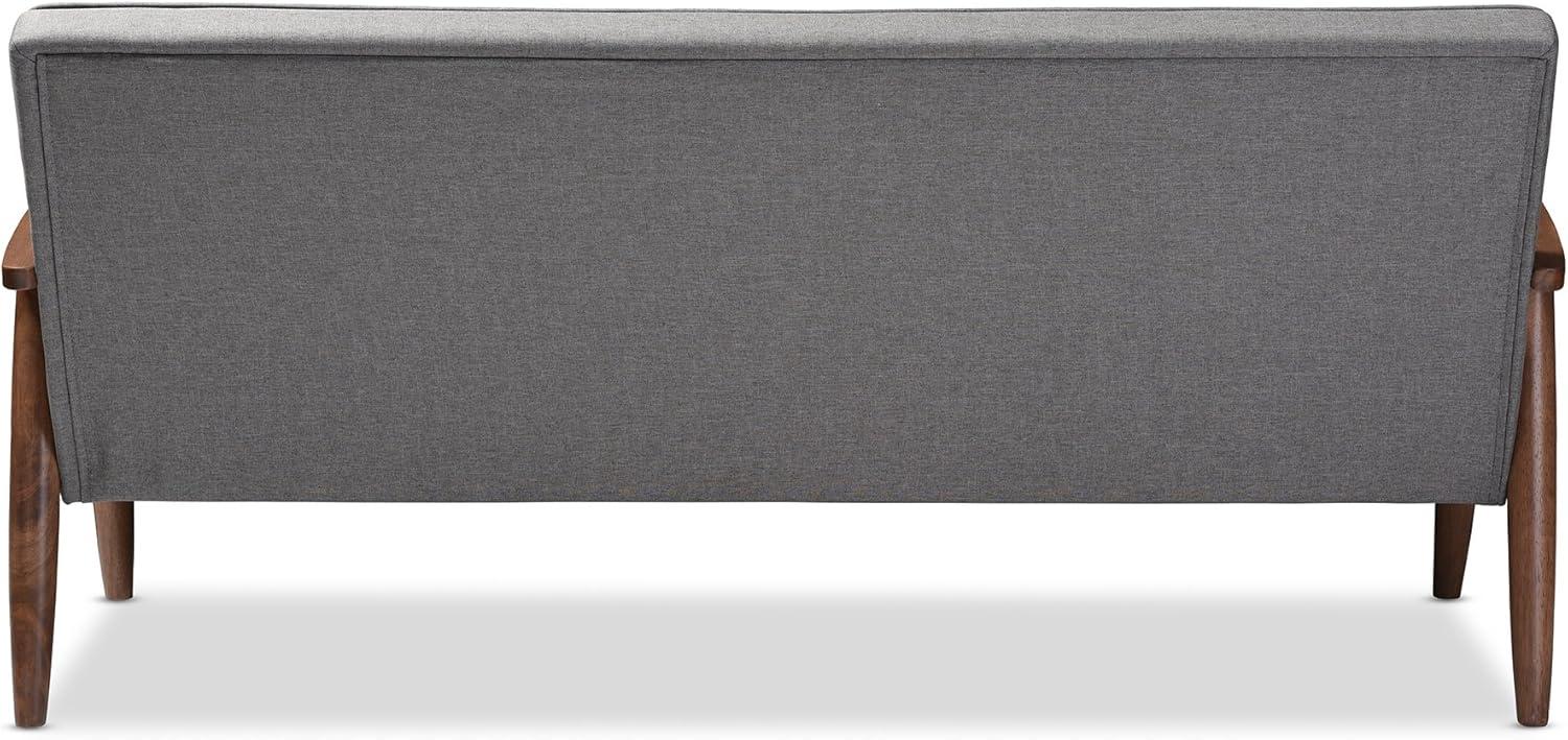 Baxton Studio Sorrento Mid-century Retro Modern Grey Fabric Upholstered Wooden 3-seater Sofa