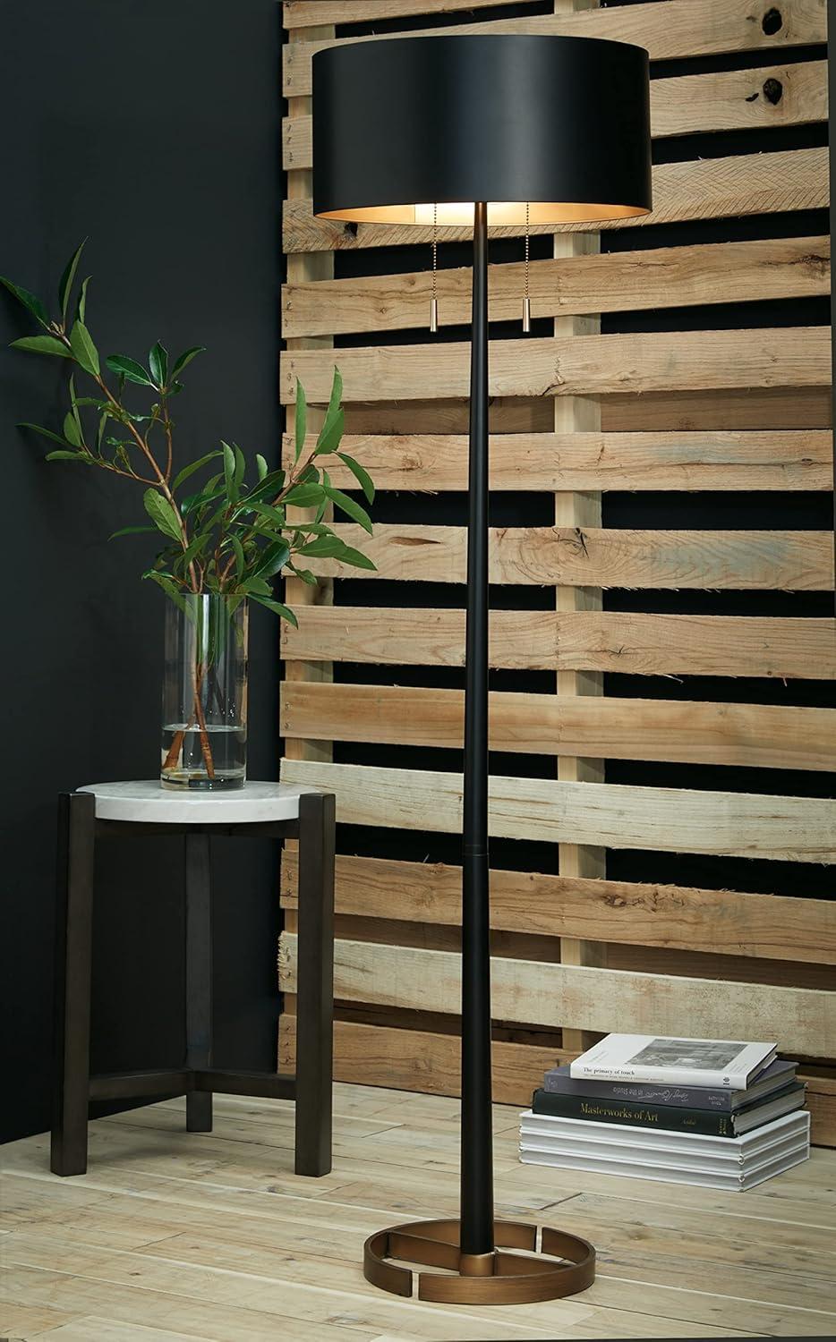 17 Stories Nusakan 60'' Black/Goldtone Traditional Floor Lamp