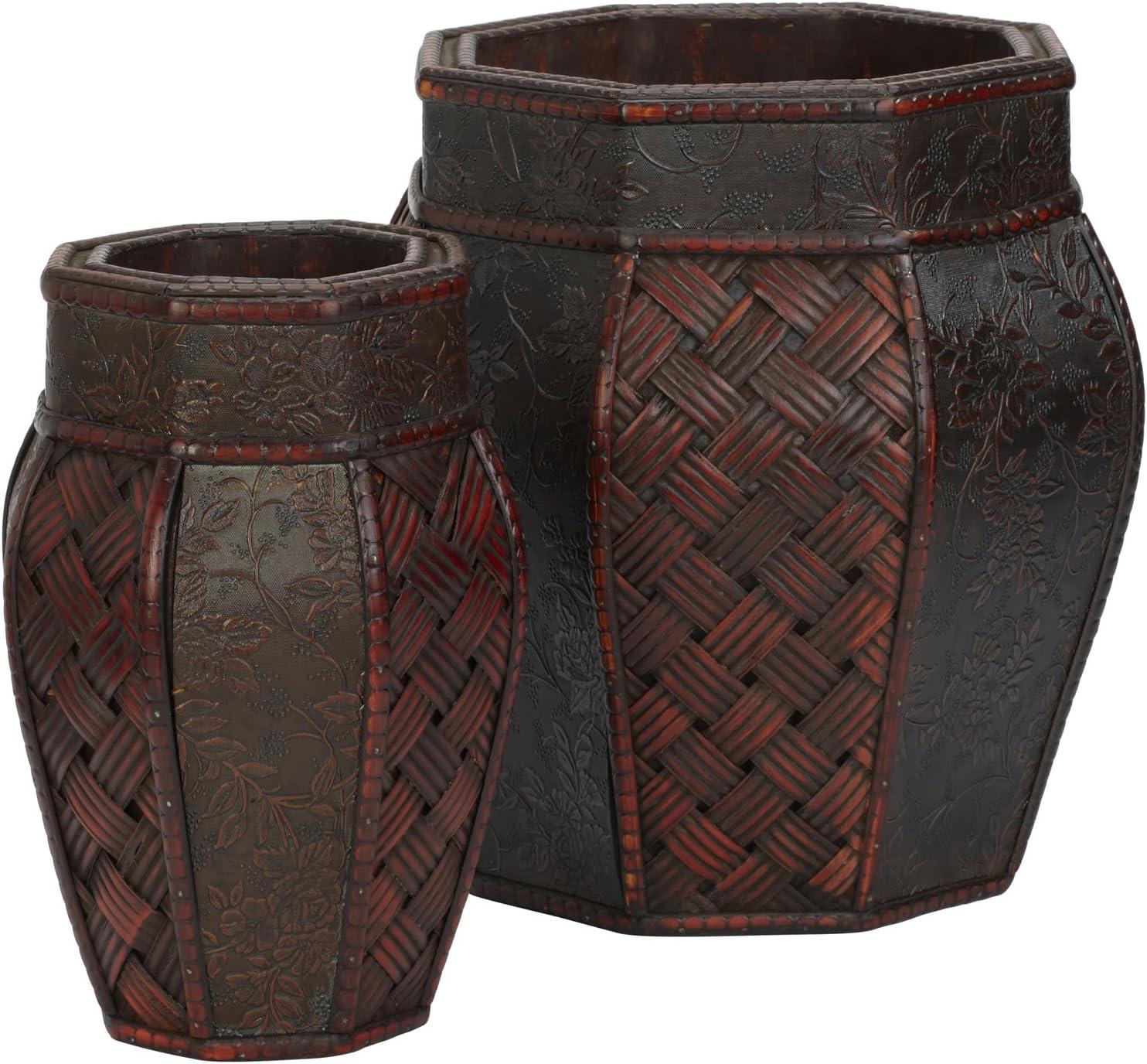 Cross Weave & Floral Design Decorative Planters, Set of 2