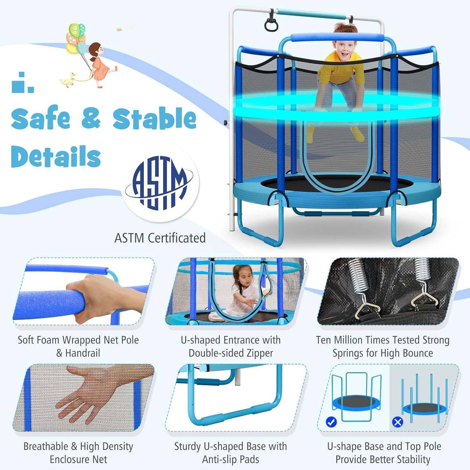 Gymax 5FT Kids 3-in-1 Game Seamless Trampoline W/ Enclosure Net Spring Pad In/ Outdoor