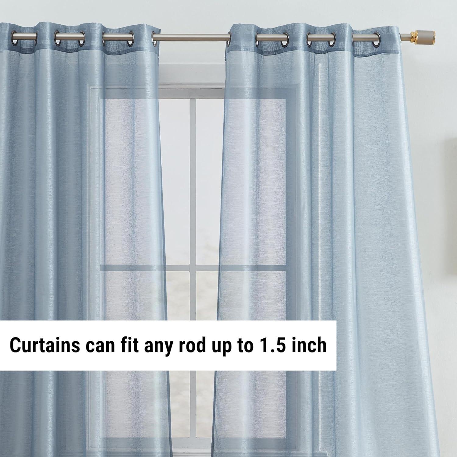 HLC.ME Semi Sheer Voile Light Filtering Transparent Window Curtain Grommet Panels - Set of 2 - Dusty Blue, 54 W x 72 L