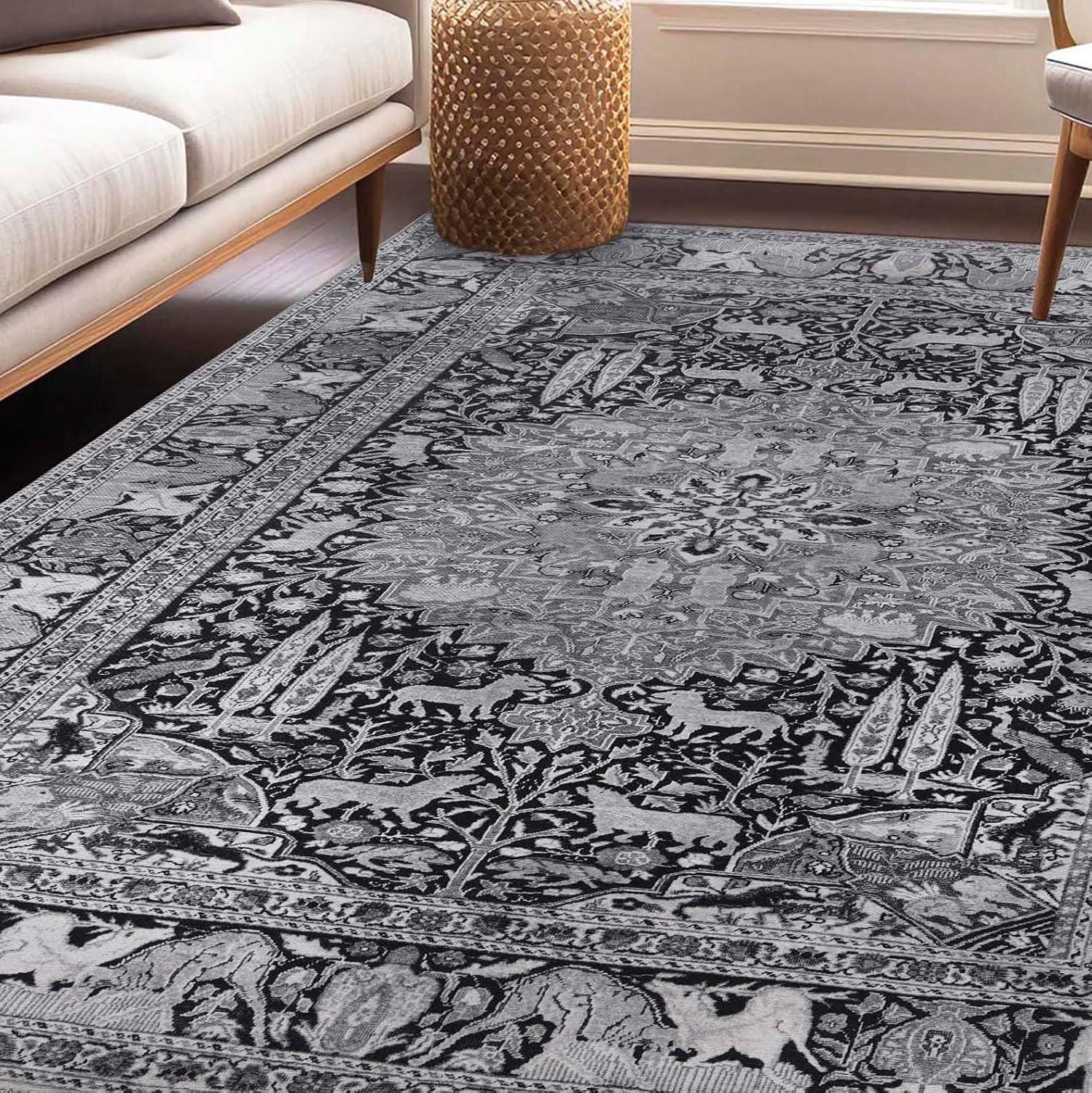 Charcoal Medallion Easy-Care Synthetic 7'6" x 9'6" Area Rug