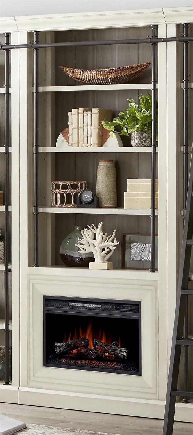 Birch Lane™ Frye Three 8' Tall Bookcase Wall With Fireplace and Ladder, Storage Organizer, Black