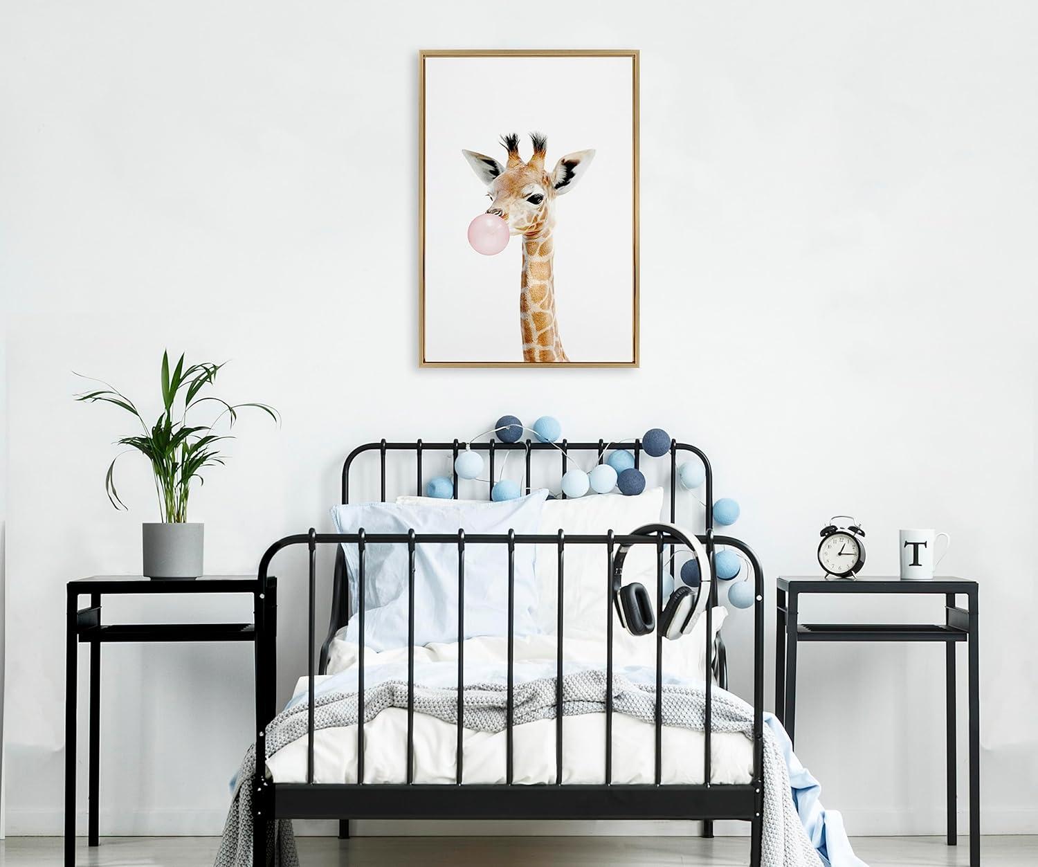 Kate and Laurel Sylvie Bubble Gum Giraffe Framed Canvas by Amy Peterson Art Studio
