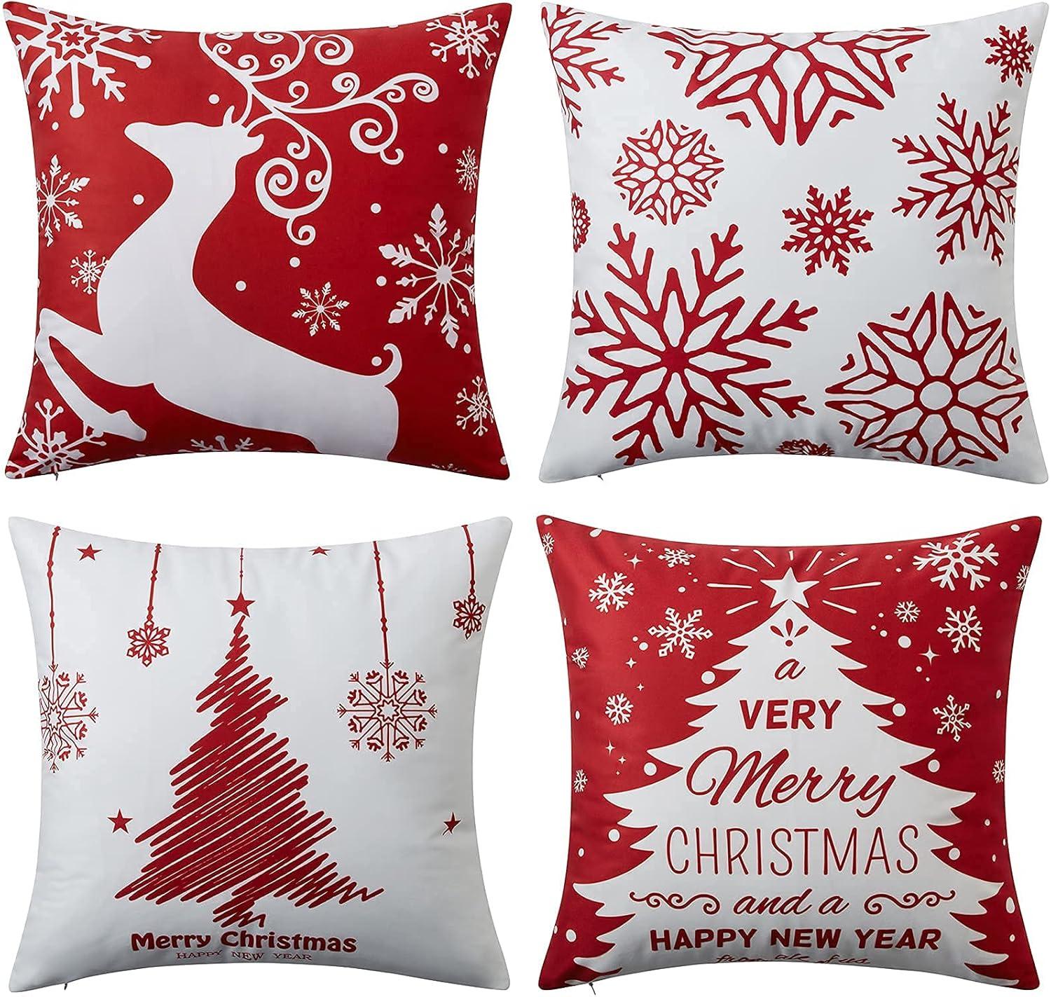 Christmas Red and White Farmhouse Pillow Covers Set of 4, 18x18