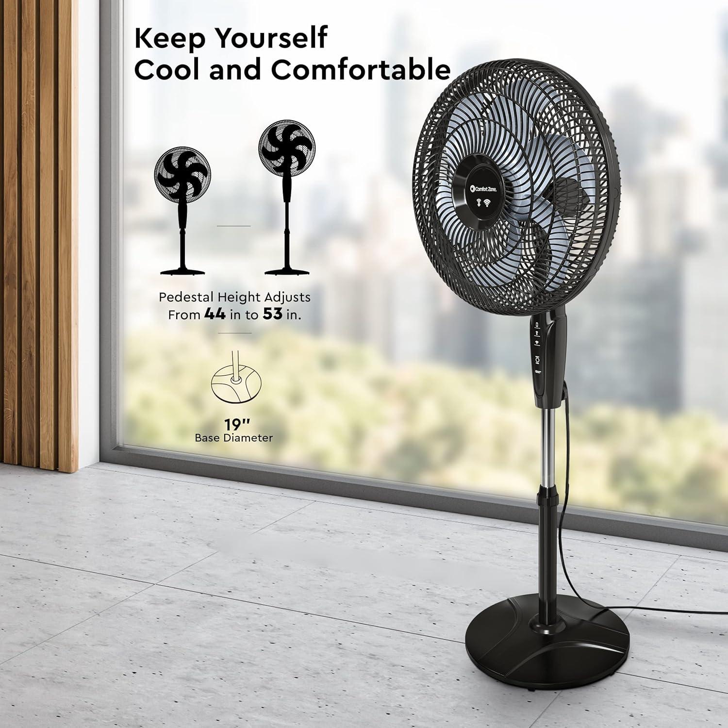 Comfort Zone Smart 18" WiFi Oscillating Stand Fan, Black