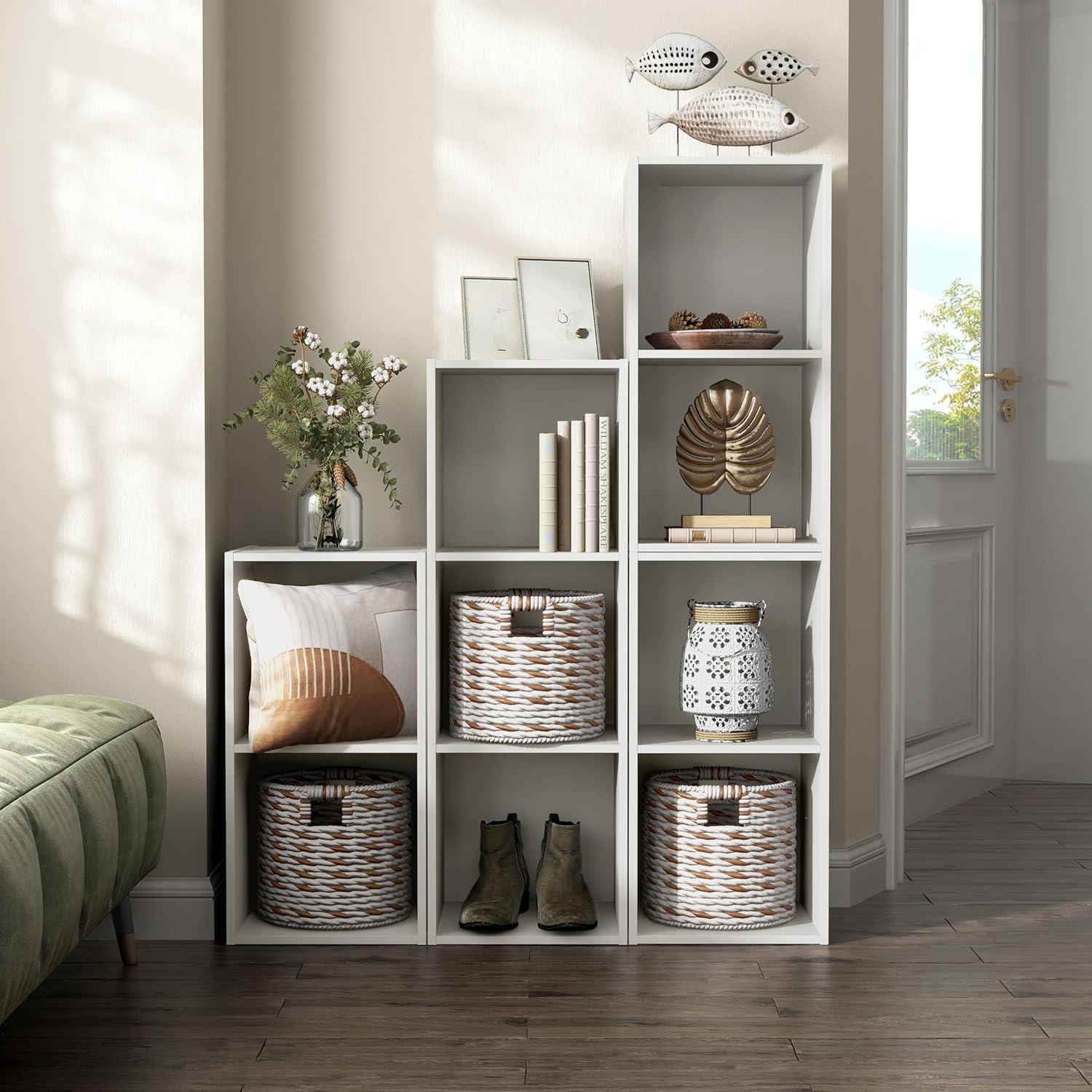 24/7 Shop At Home 24" Silkpath Modern 2 Cube Stackable and Modular Bookcase White: MDF Wood, Open Shelving