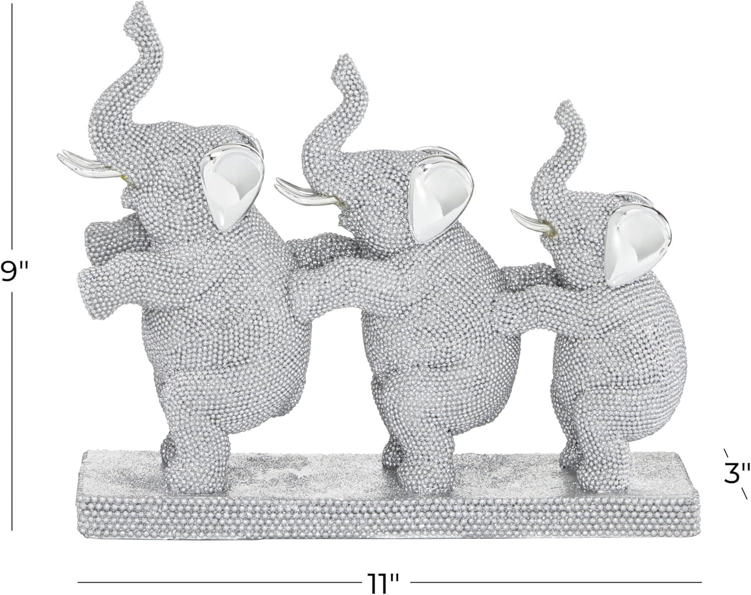 11" x 9" Silver Polystone Elephant Sculpture, by DecMode