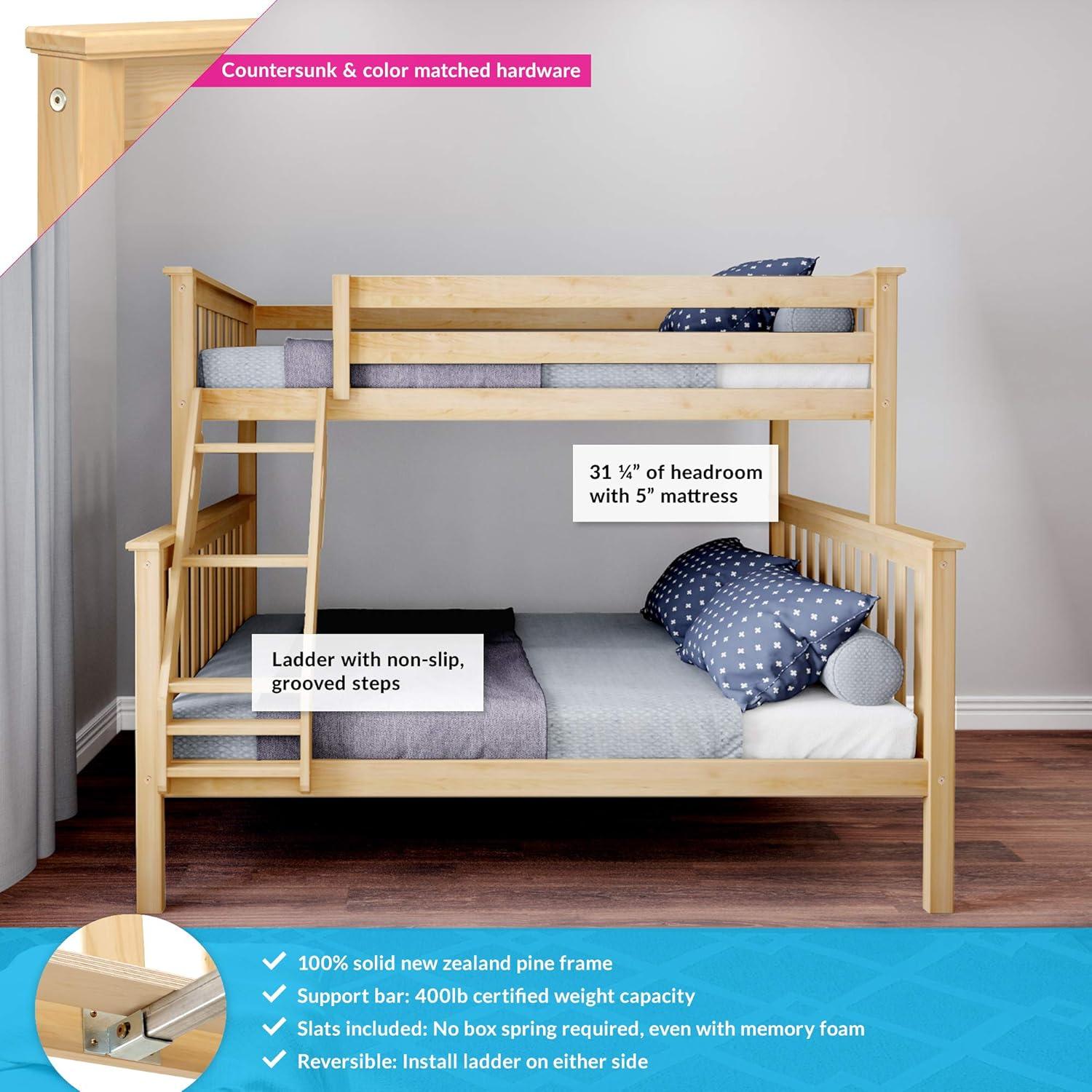 Max & Lily Bunk Bed Twin over Full Size, Solid Wood Bunk Beds with Ladder for Kids