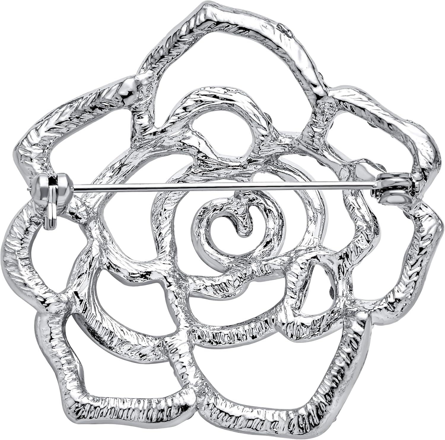 Rhinestone Rose Brooch Pin for Women Girls Fashion Crystal Big Blossom Flower Brooch Lapel Pins Elegant Dress Accessories Jewelry Boutonniere Corsage for Hat Bag Suit Tie Gift Wedding Holiday