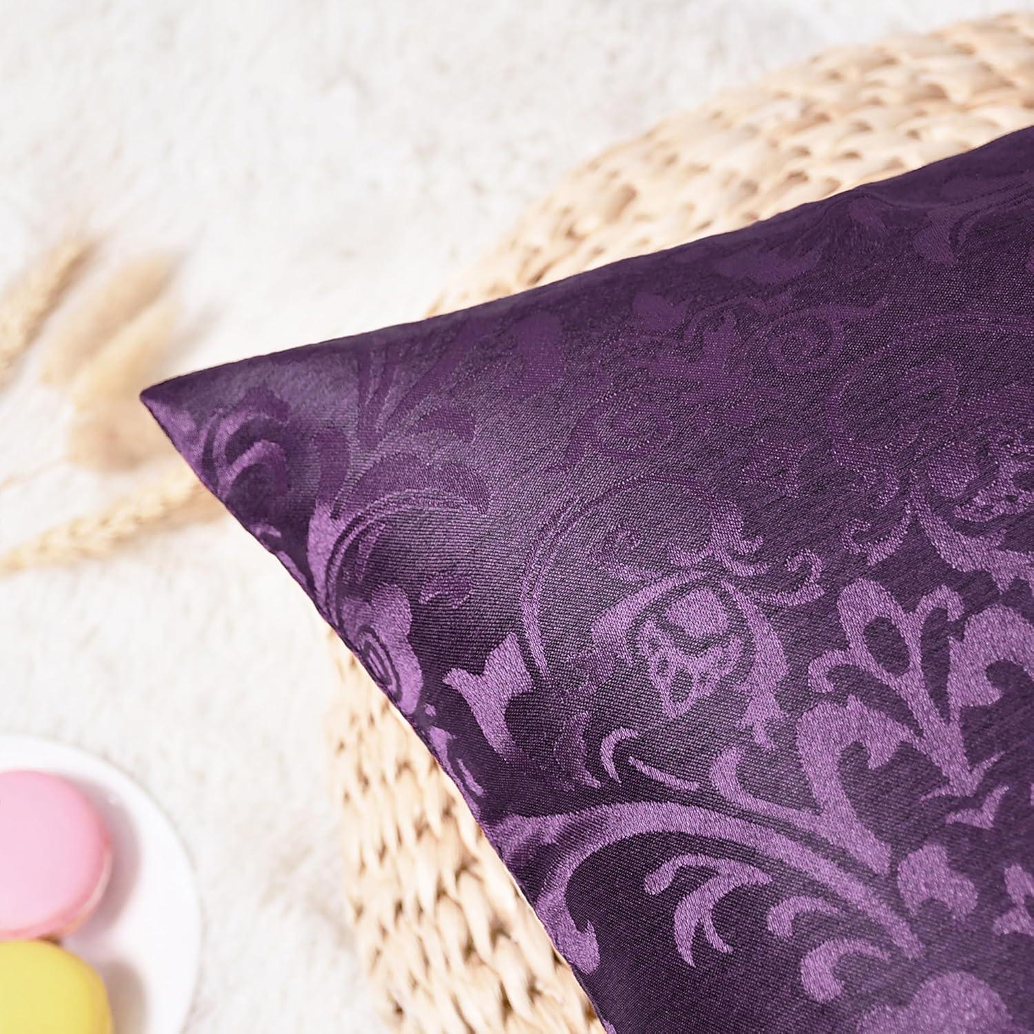 CaliTime Pack of 2 Throw Pillow Covers Cases for Couch Sofa Home Decoration Vintage Damask Floral Shining & Dull Contrast 16 X 16 Inches Deep Purple