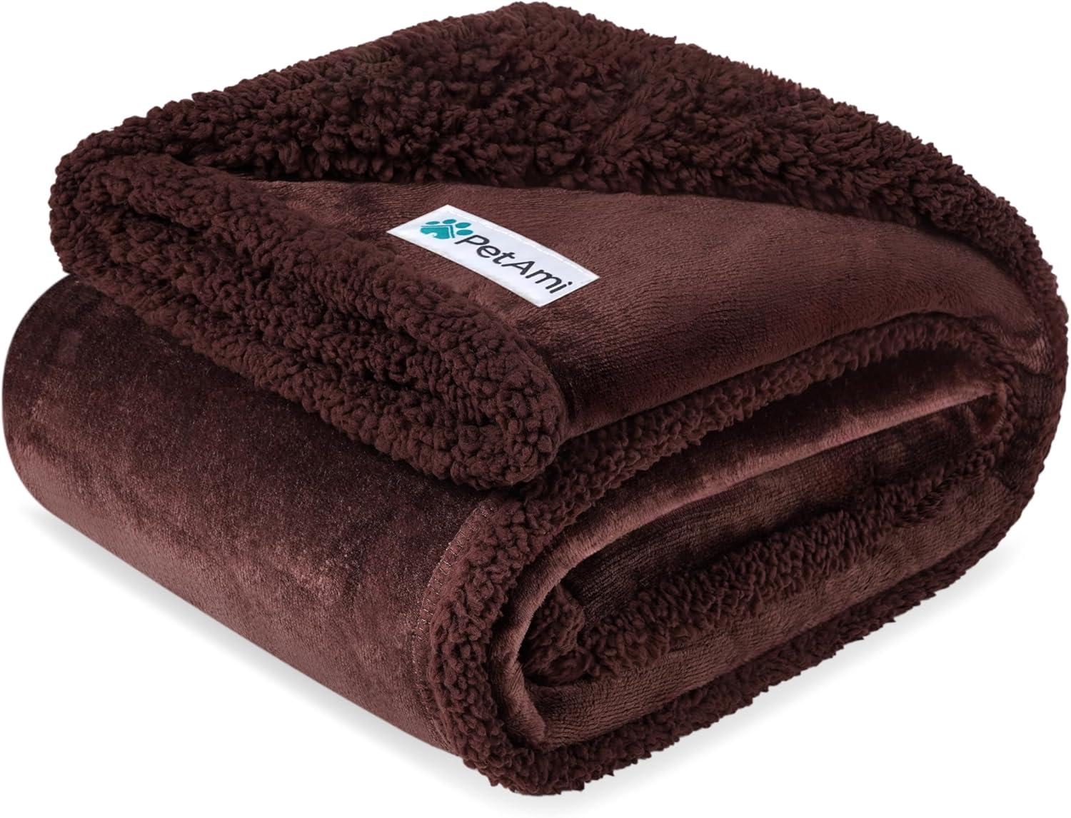 PetAmi Waterproof Dog Blanket for Bed Couch Sofa Cover, Reversible Faux Shearling Fleece Pet Throw (Brown/Brown Faux Shearling, Medium 29 x 40 Inches)