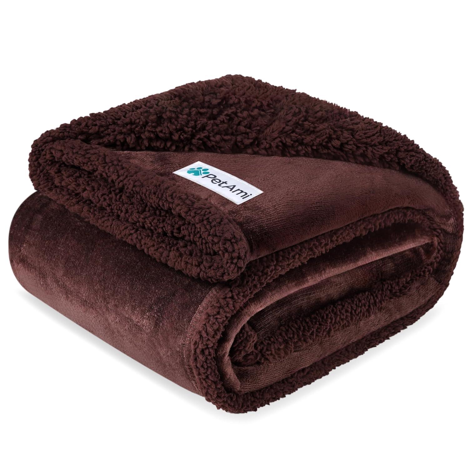 PetAmi Waterproof Dog Blanket for Bed Couch Sofa Cover, Reversible Faux Shearling Fleece Pet Throw (Brown/Brown Faux Shearling, Medium 29 x 40 Inches)