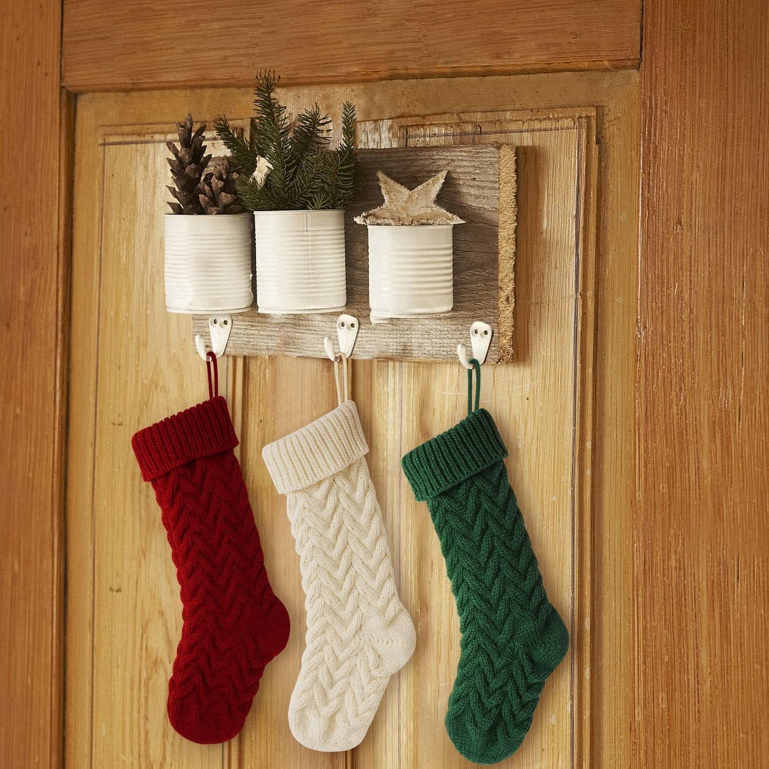 6pcs Christmas Stockings 18 inch Burgundy, Ivory, Green Vintage Cable Knit Xmas Stockings for Family Christmas DecoratioBurlap Christmas Stockings Xmas Fireplace Hanging Stockings,Truck Christmas Buf