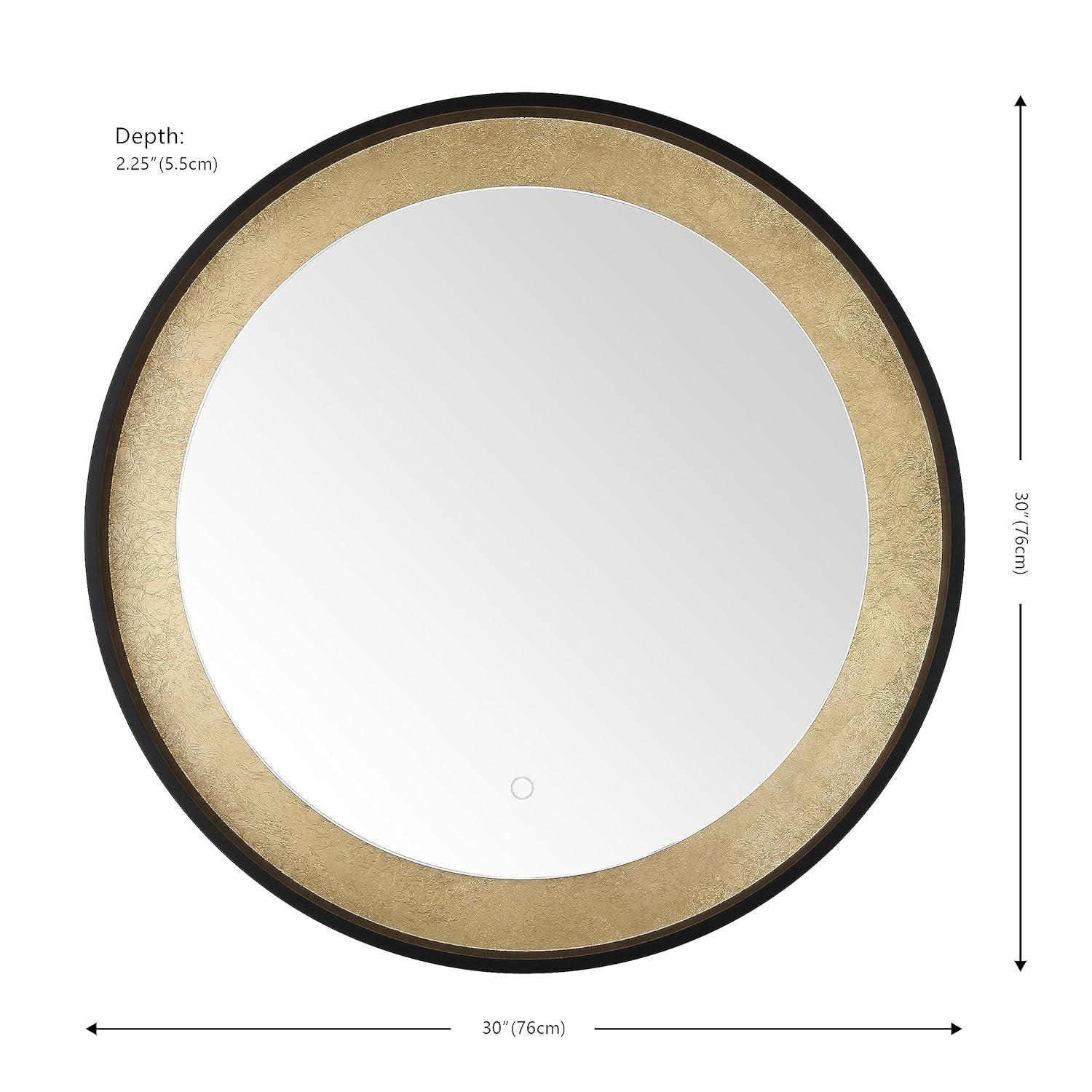 SAFAVIEH Erdem 30 Inch Aluminum Led Mirror, Black/Gold Leaf