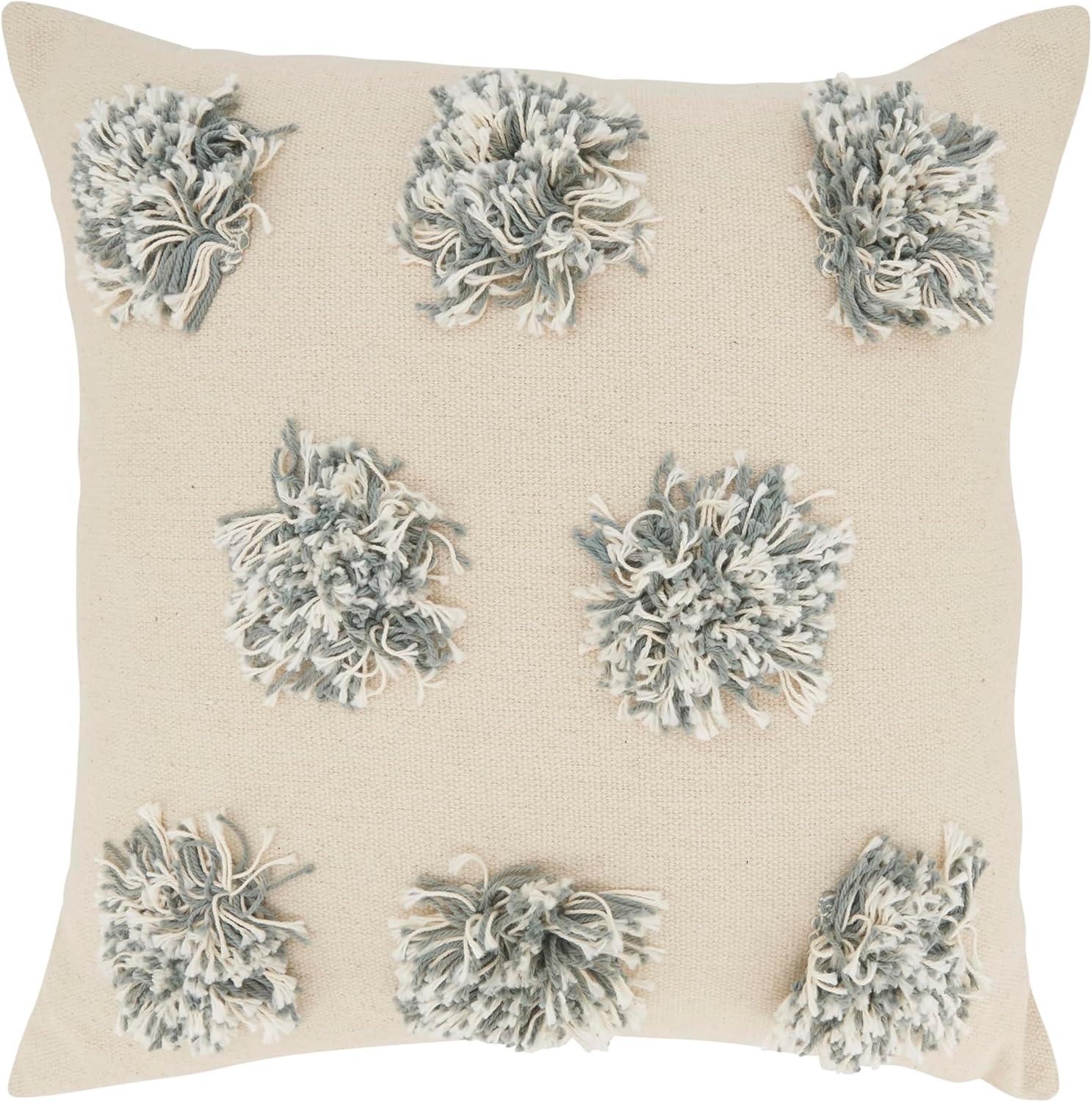 Gray Cotton Pom Pom Euro Throw Pillow Cover