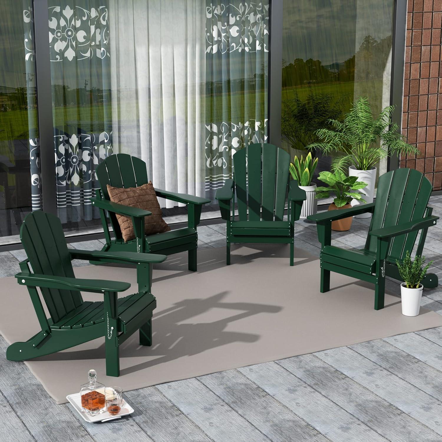 Dark Green HDPE Folding Adirondack Chair Set of 4