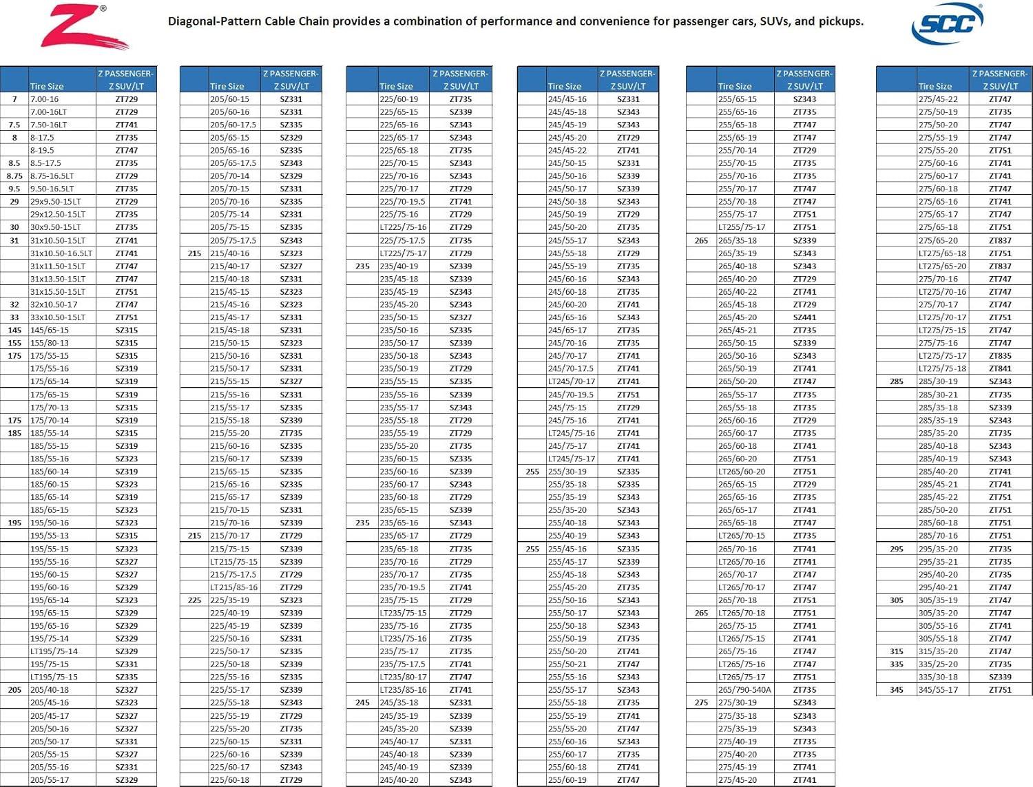 Super Z Passenger Tire Cable Chains