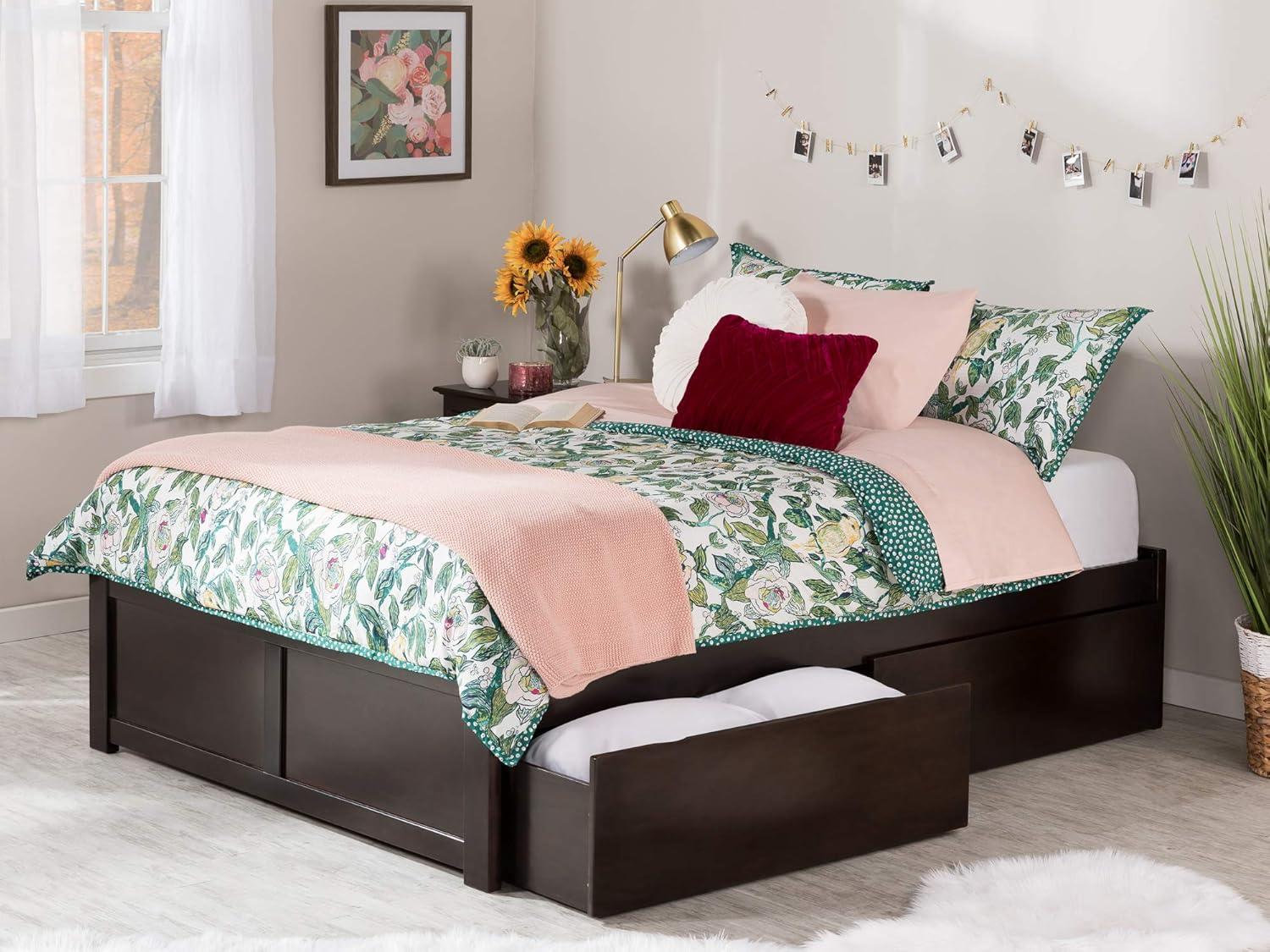 Concord Platform Bed with Flat Panel Foot Board and 2 Urban Bed Drawers, Multiple Colors, Multiple Sizes