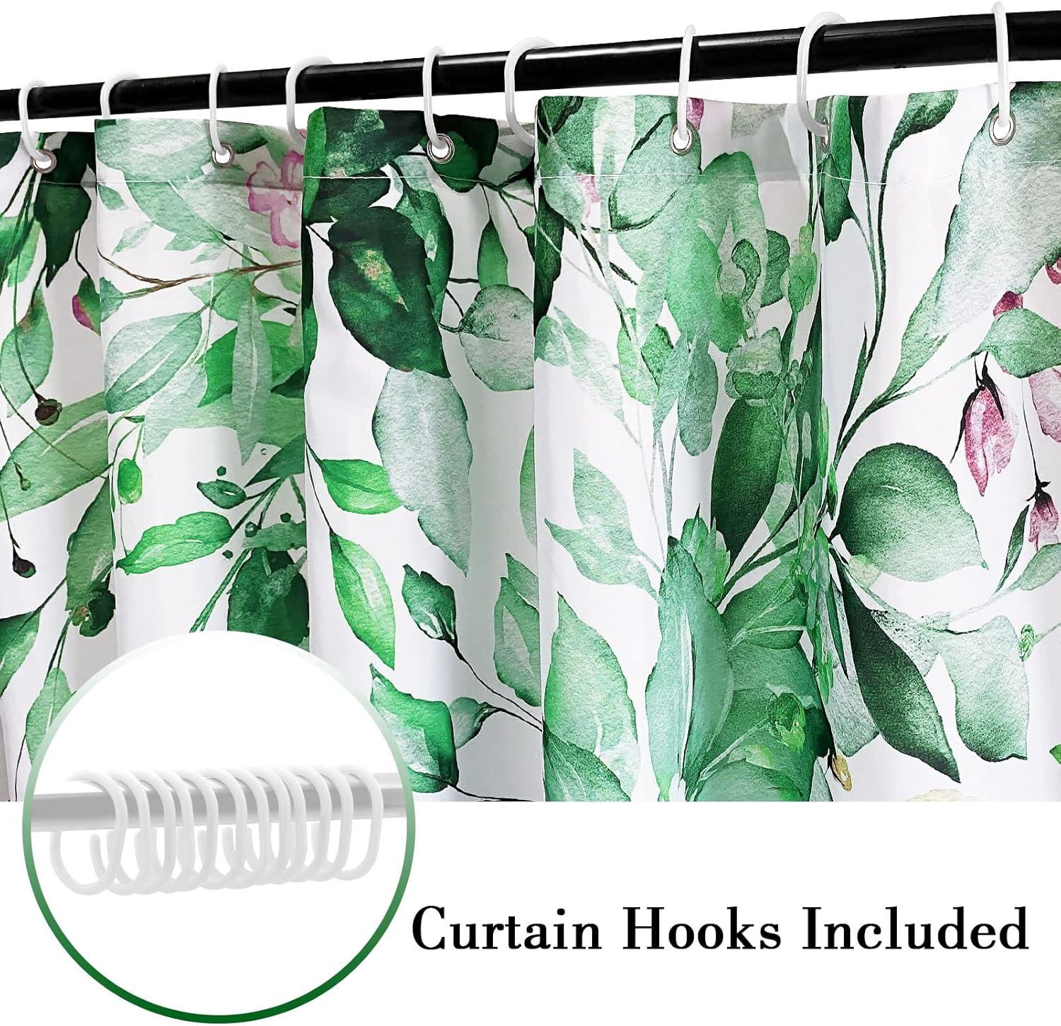 Eucalyptus Watercolor Leaves Semi-Sheer Waterproof Shower Curtain