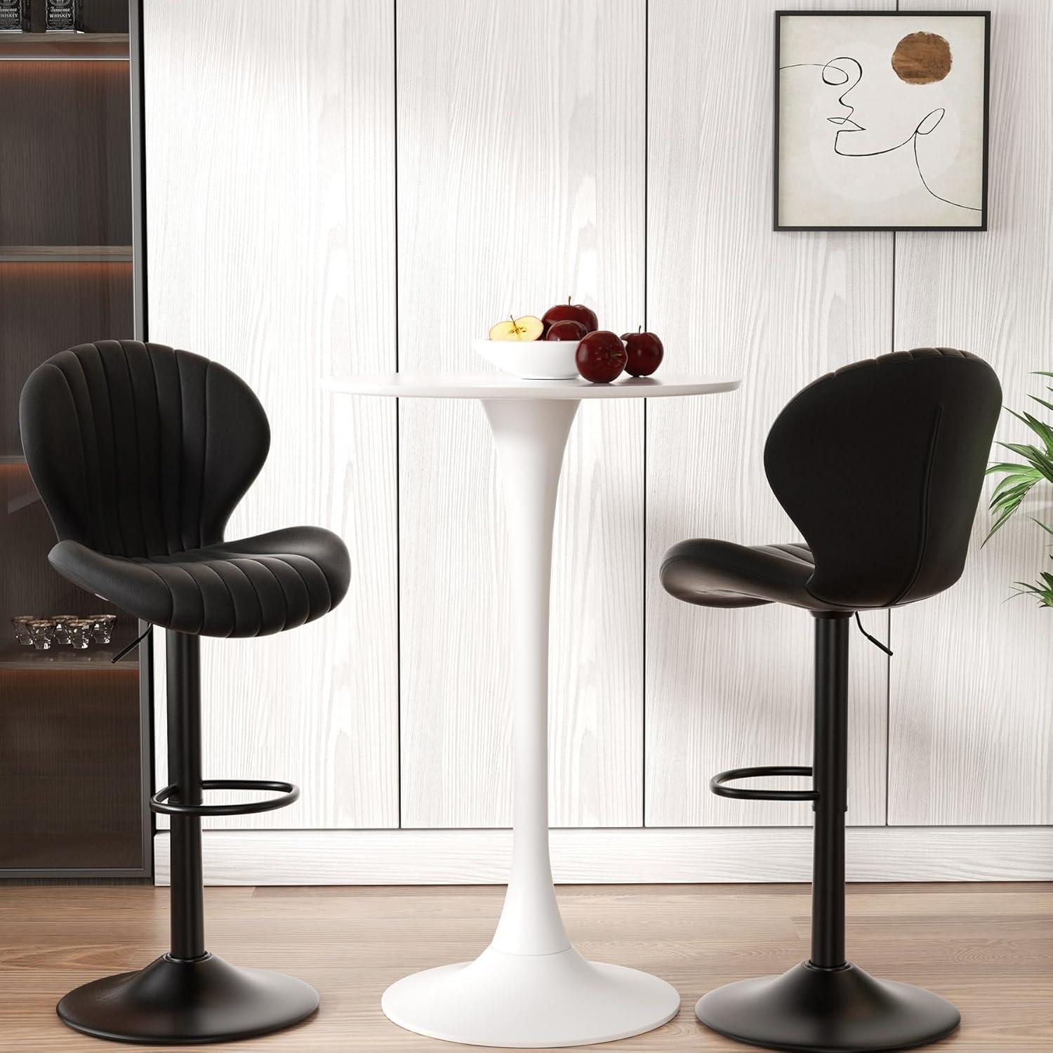 Modern Swive Bar Stools Set of 2 Adjustable Counter Height Bar Chairs with Curved Backrest for Kitchen Island Dining Room, Black