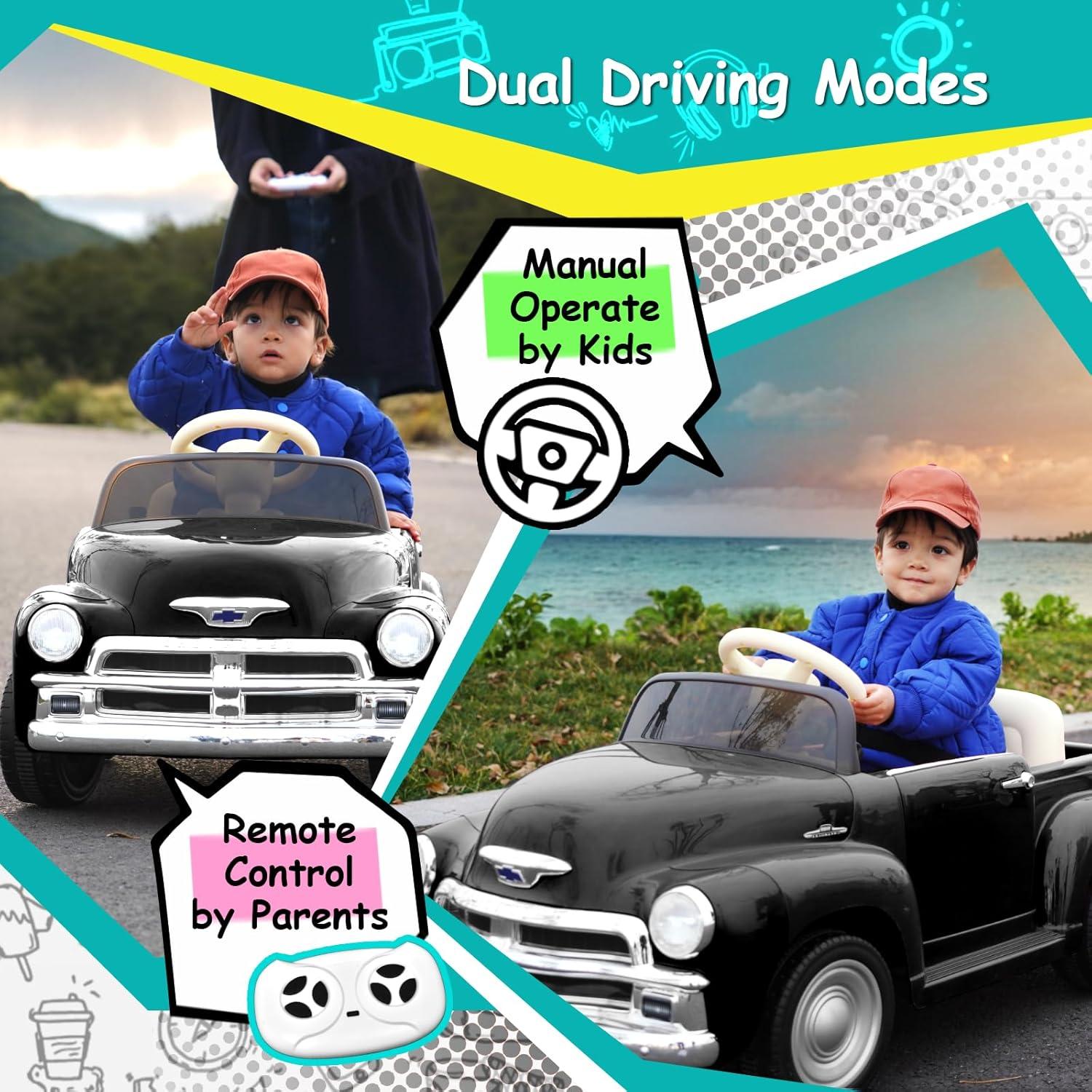 Black 12V Kids Ride-On Chevrolet 3100 Pickup Truck