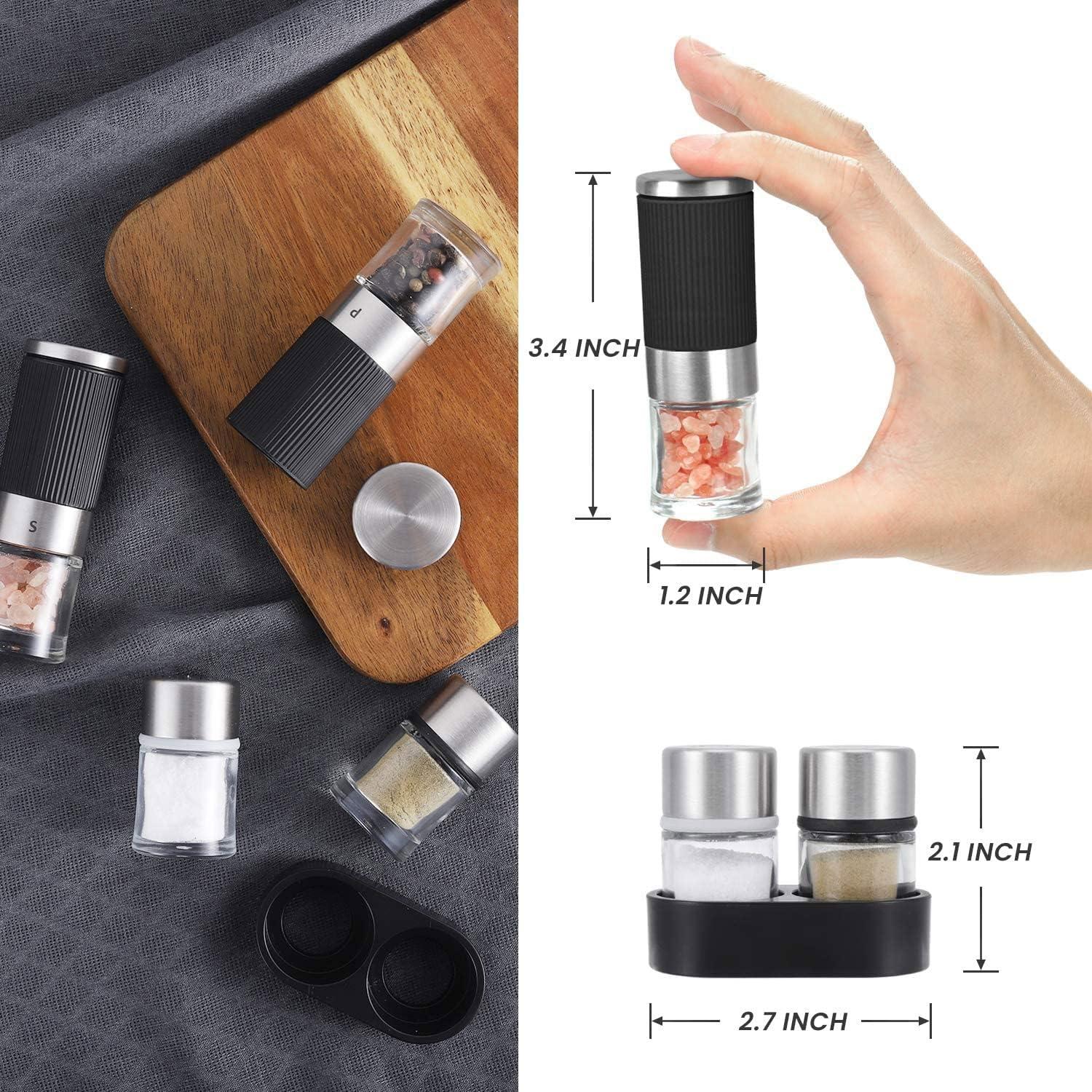 VEVOK CHEF Mini Salt and Pepper Grinder set with 2 Small Salt and Pepper Shakers Portable Cute Tiny Spice Grinder Pepper Mill Salt Grinder for Travel, Work, Camping, Party, School, Lunch Box