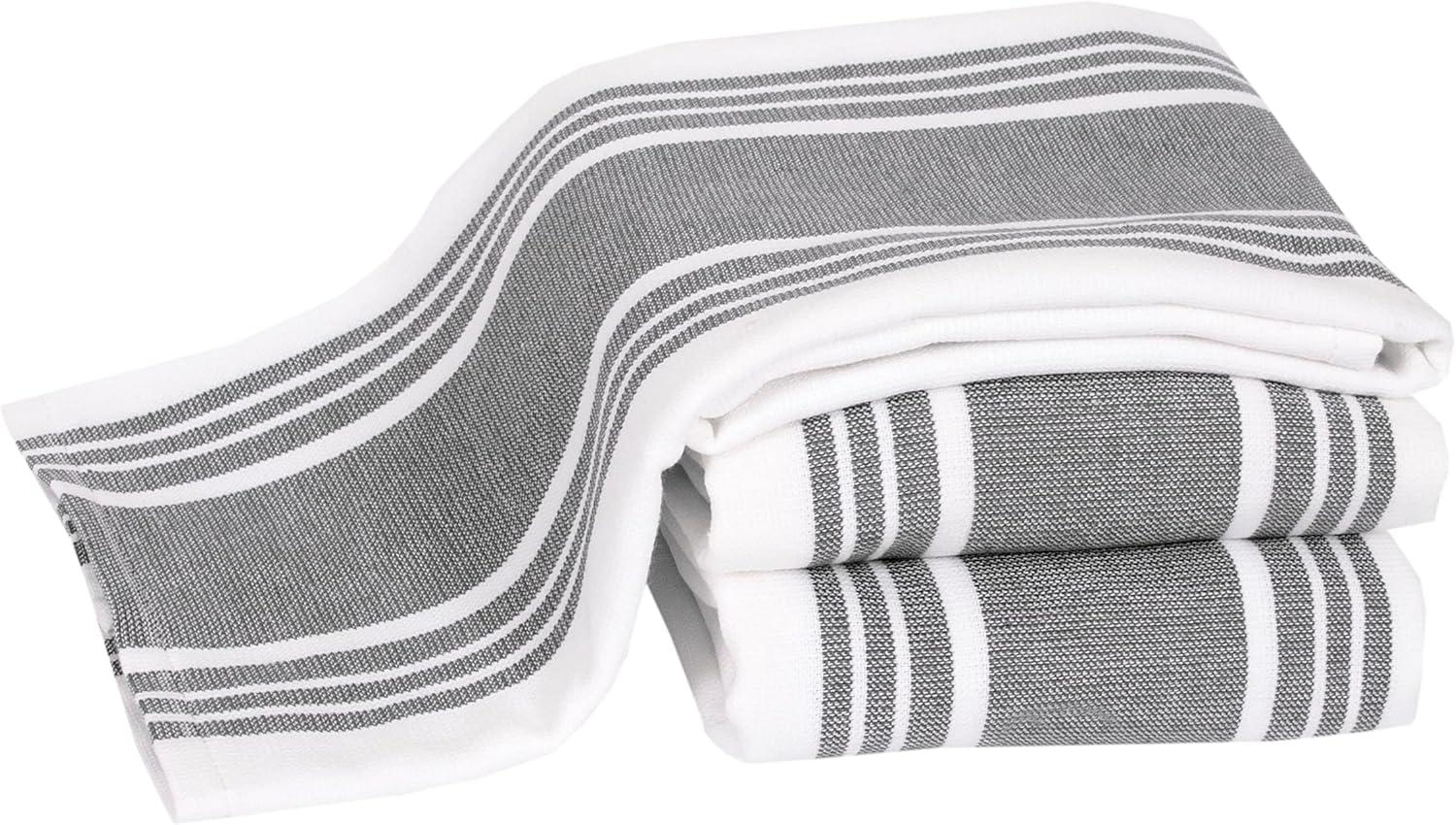 Pewter Striped Cotton Terry Kitchen Towel Set