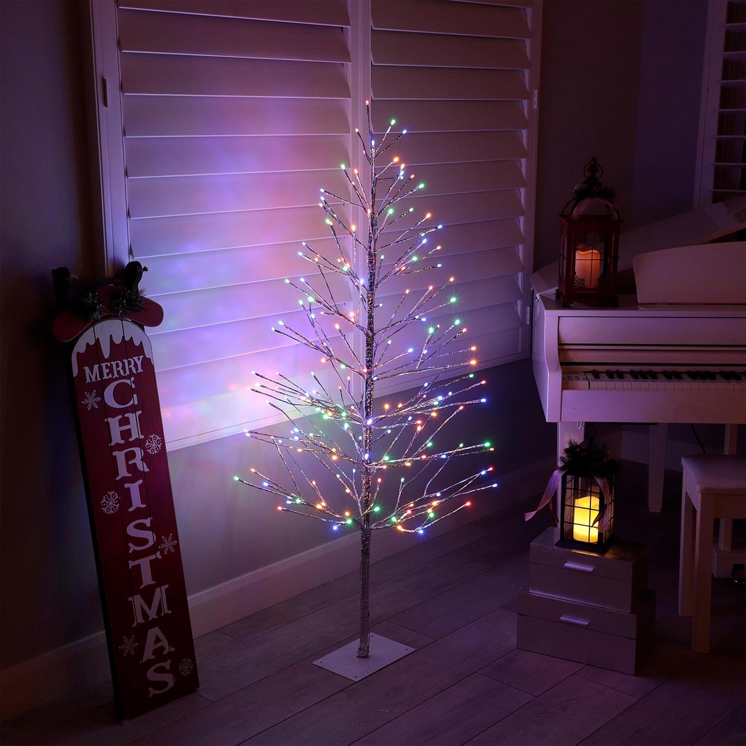 Silver 60" Outdoor Christmas Tree with Multi-Colored LED Lights