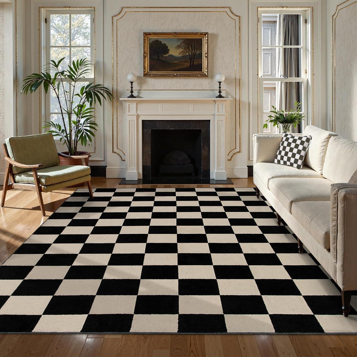 Luxe Weavers Checkered Black and White Geometric 8x10 Area Rug